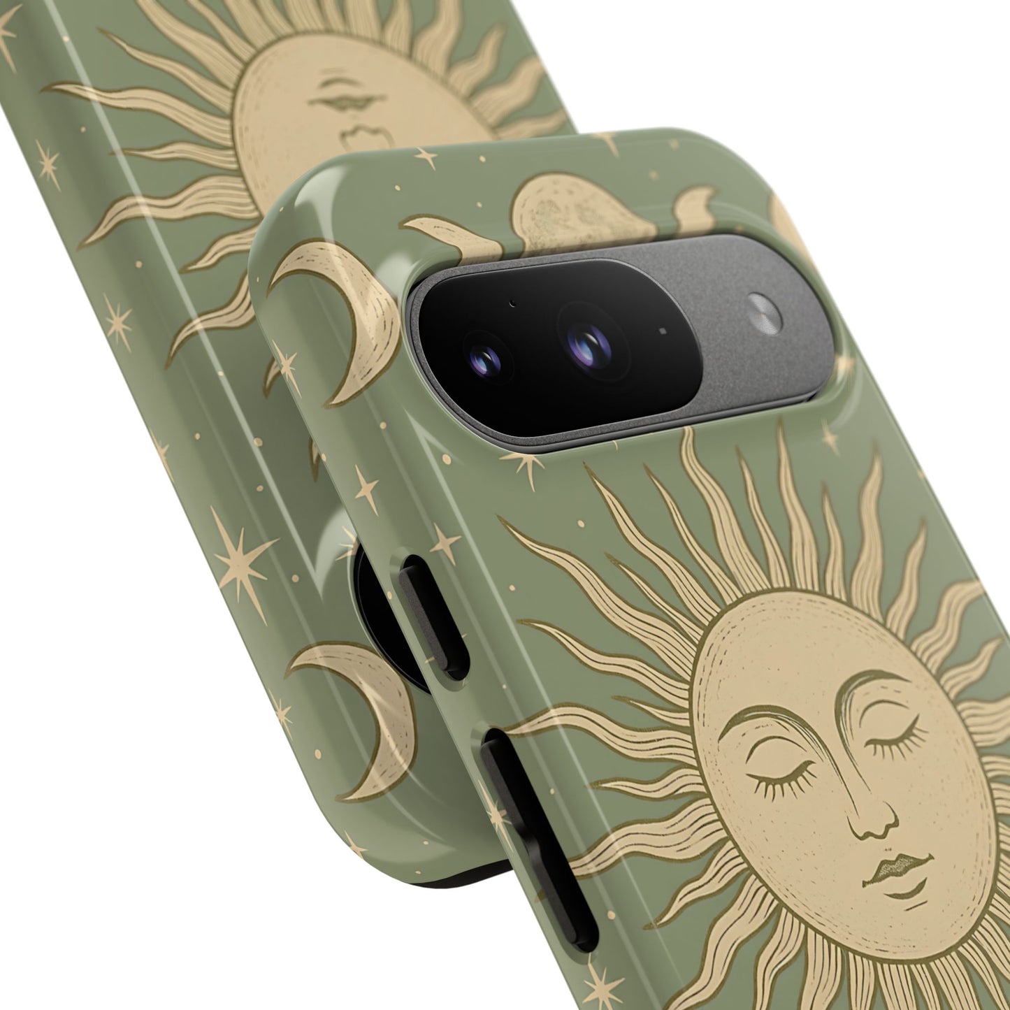 Boho Sun and Moon Phone Case – Protective Aesthetic Case with Wireless Charging Compatibility