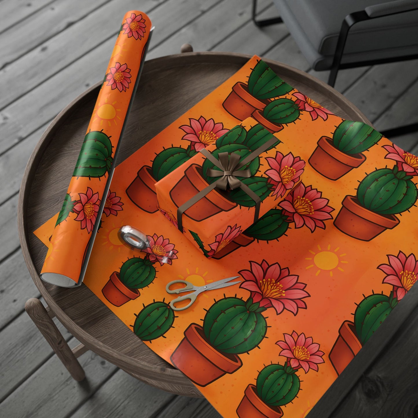 Cactus Bloom Wrapping Paper – Vibrant Desert Succulent Design in Terracotta Pots