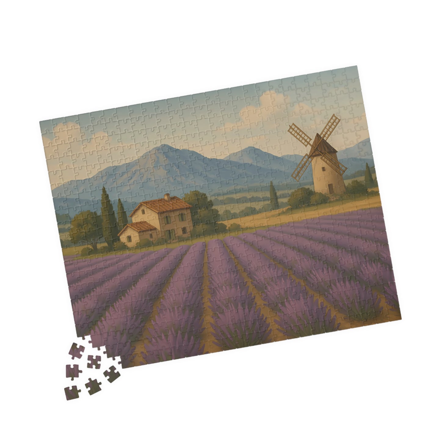 Lavender Fields & Windmill Jigsaw Puzzle – Countryside Farmhouse Scene