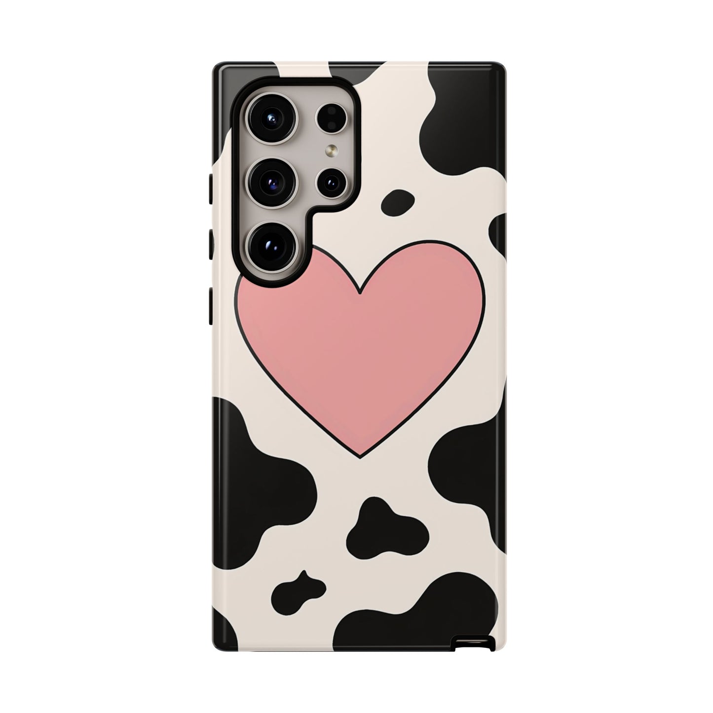 Cow Print Phone Case with Pink Heart – Bold & Cute Protective Cover