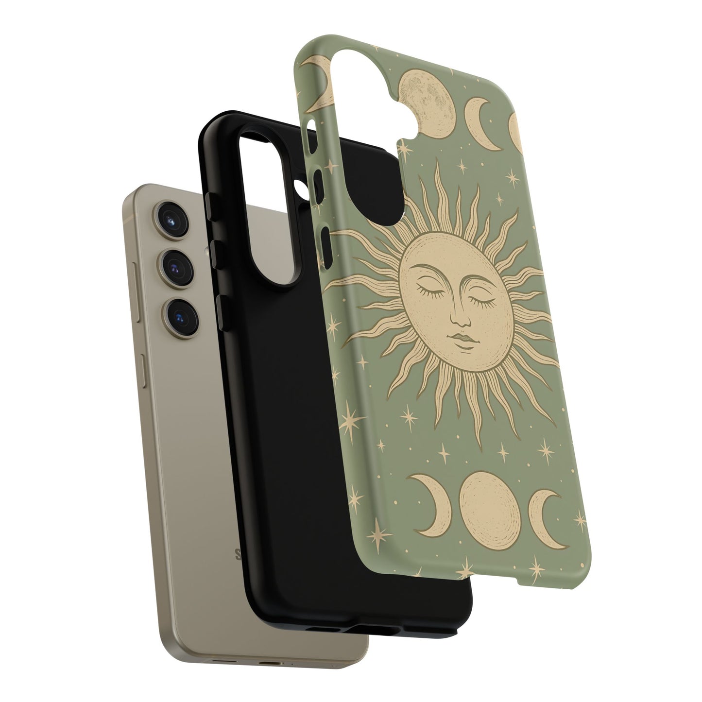 Boho Sun and Moon Phone Case – Protective Aesthetic Case with Wireless Charging Compatibility