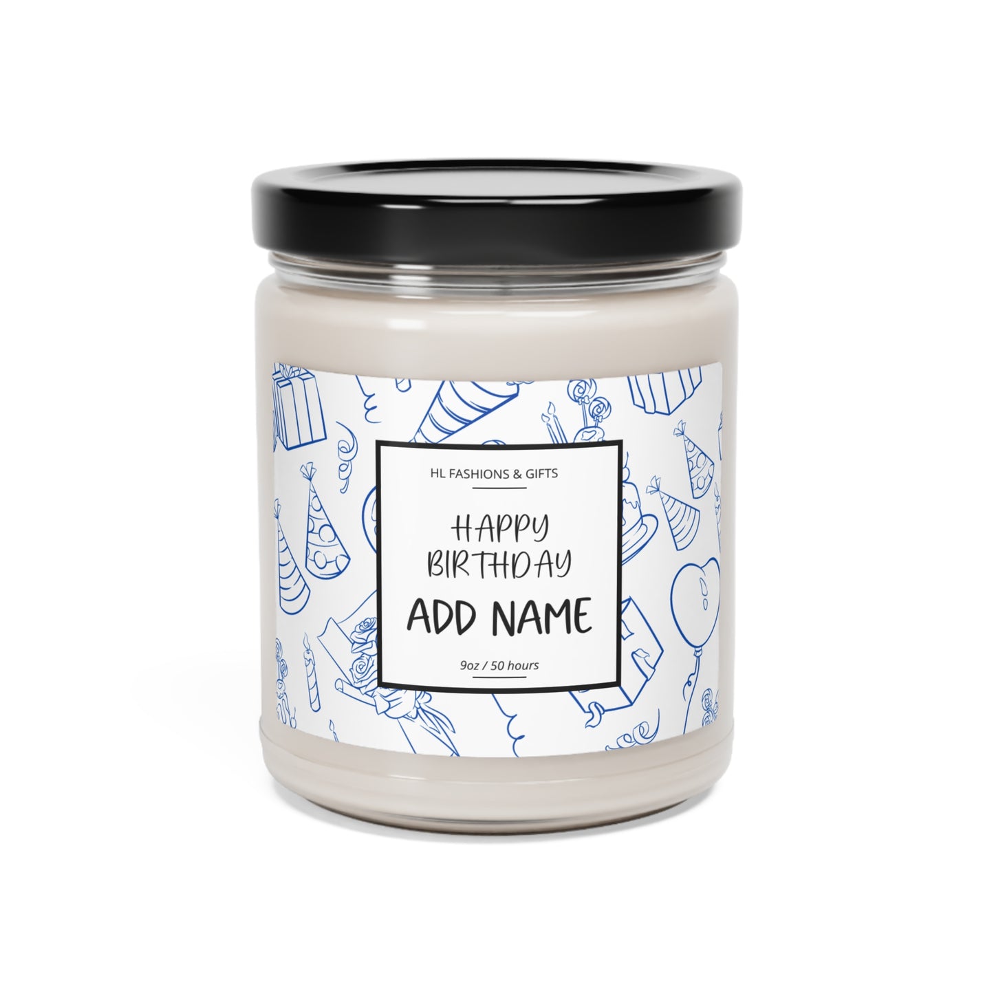 Custom Happy Birthday Soy Candle - Cobalt Blue Label