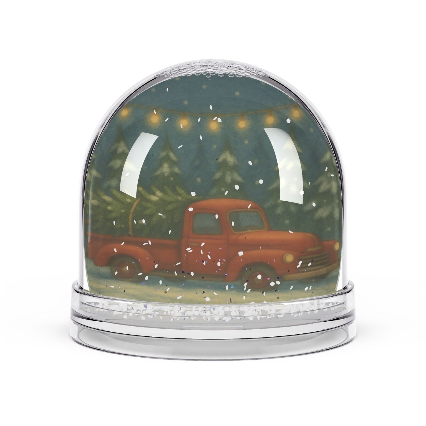 Vintage Red Truck Christmas Snow Globe – Festive Holiday Keepsake with Glitter Snowfall