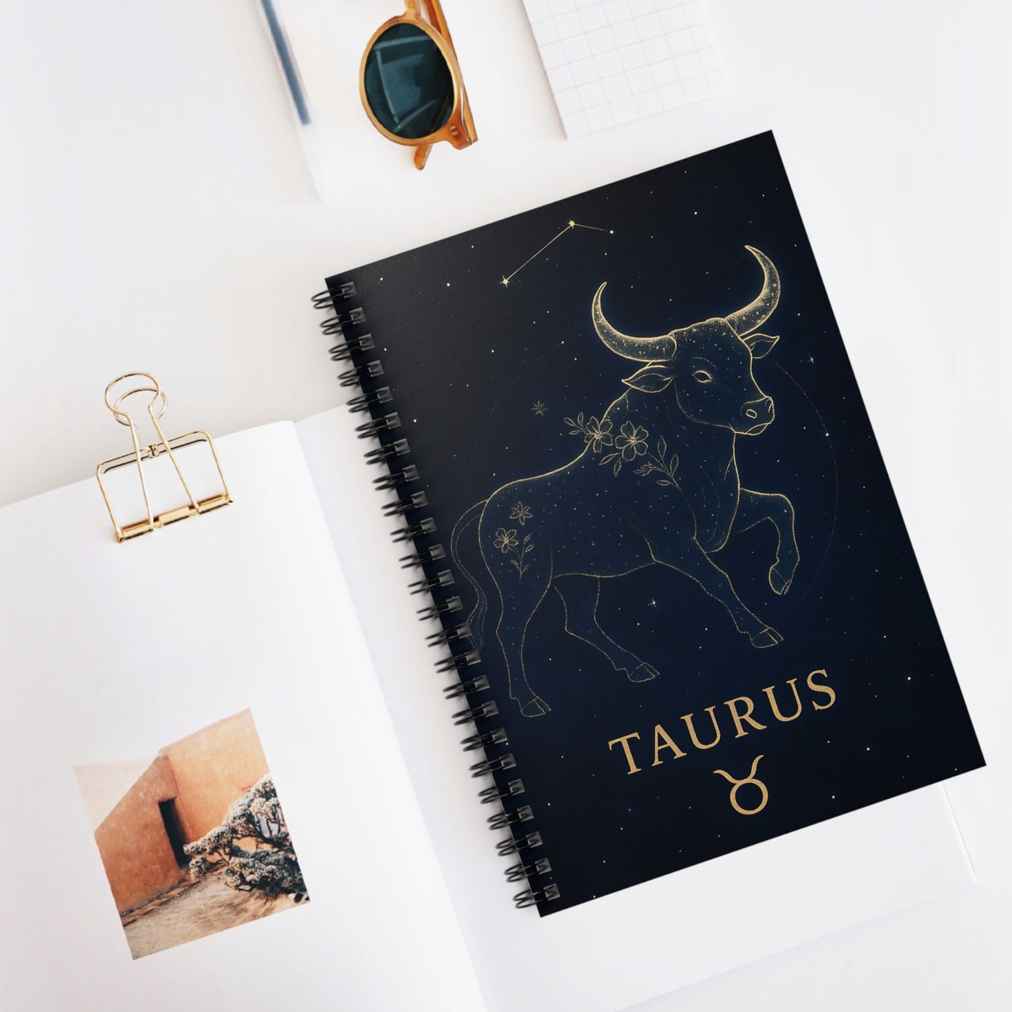 Taurus Zodiac Galaxy Spiral Notebook – Golden Bull Astrology Journal (6" x 8", 118 Pages)