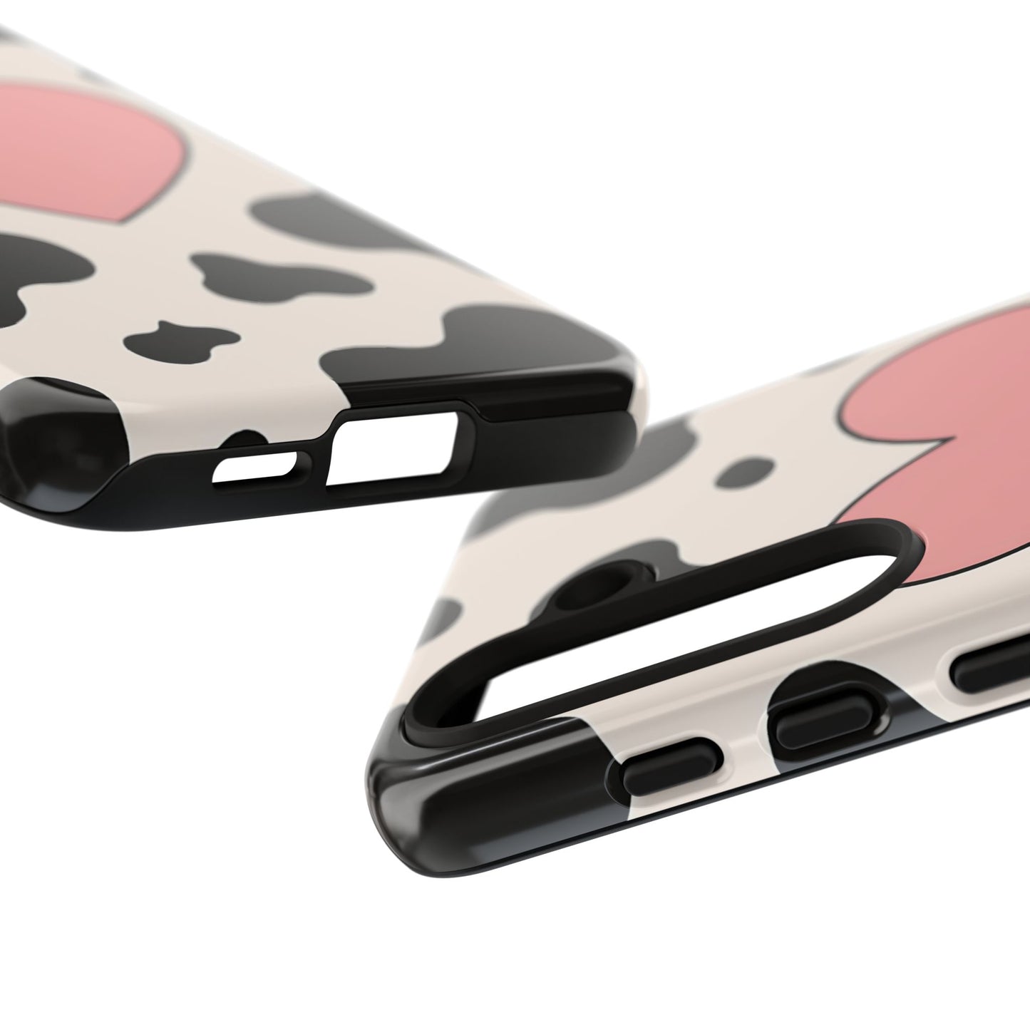 Cow Print Phone Case with Pink Heart – Bold & Cute Protective Cover
