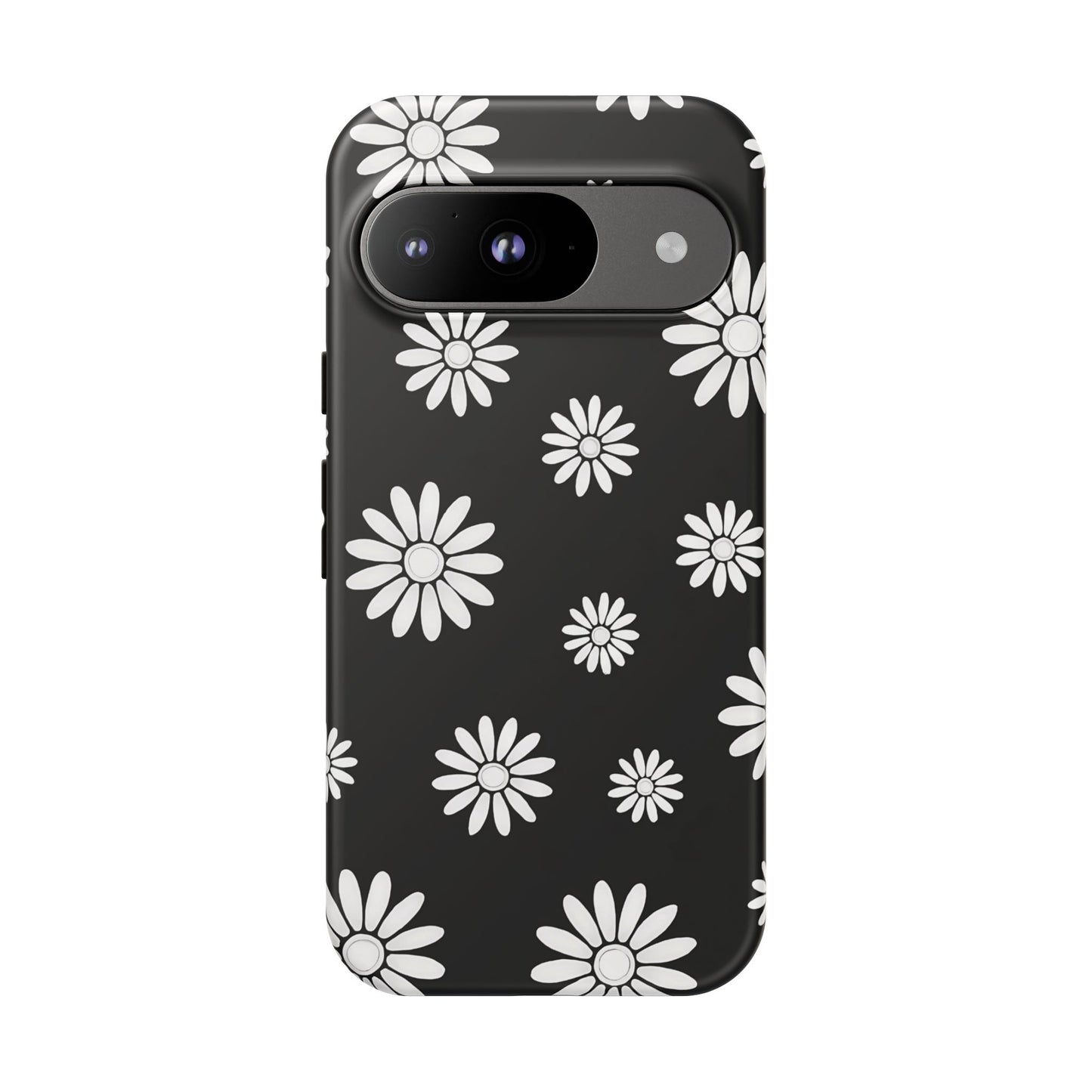 Retro Black & White Daisy Phone Case – Bold Floral Pattern with 3D Wrap Design