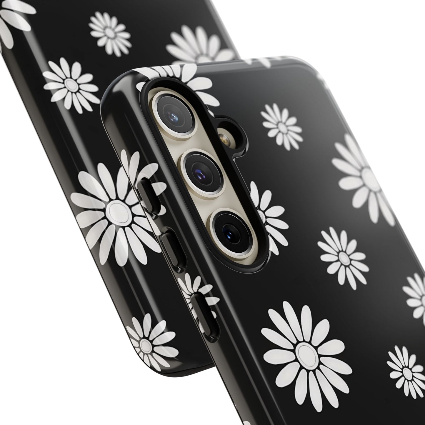 Retro Black & White Daisy Phone Case – Bold Floral Pattern with 3D Wrap Design