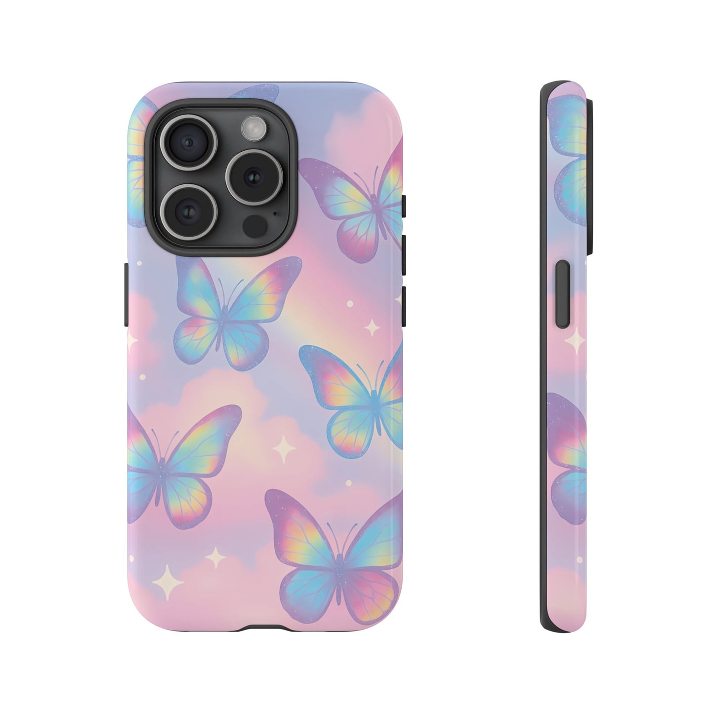 Rainbow Pastel Butterfly Phone Case – Dreamy Clouds & Iridescent Glow