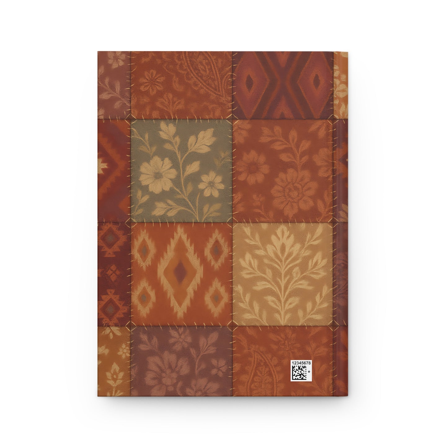 Boho Patchwork Hardcover Journal – 150 Lined Pages, Matte Floral Ikat Notebook for Writing, Journaling, or Gifting
