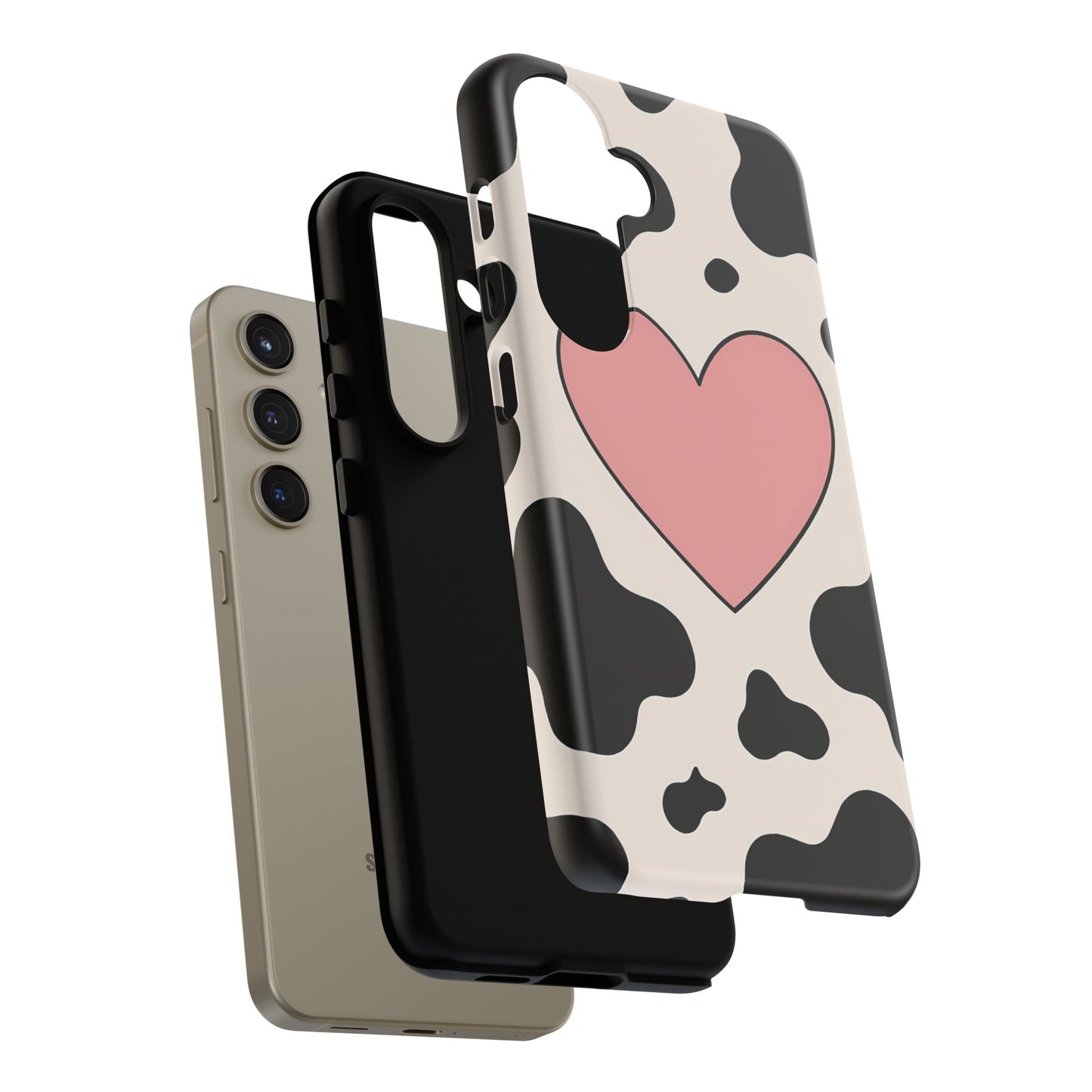 Cow Print Phone Case with Pink Heart – Bold & Cute Protective Cover
