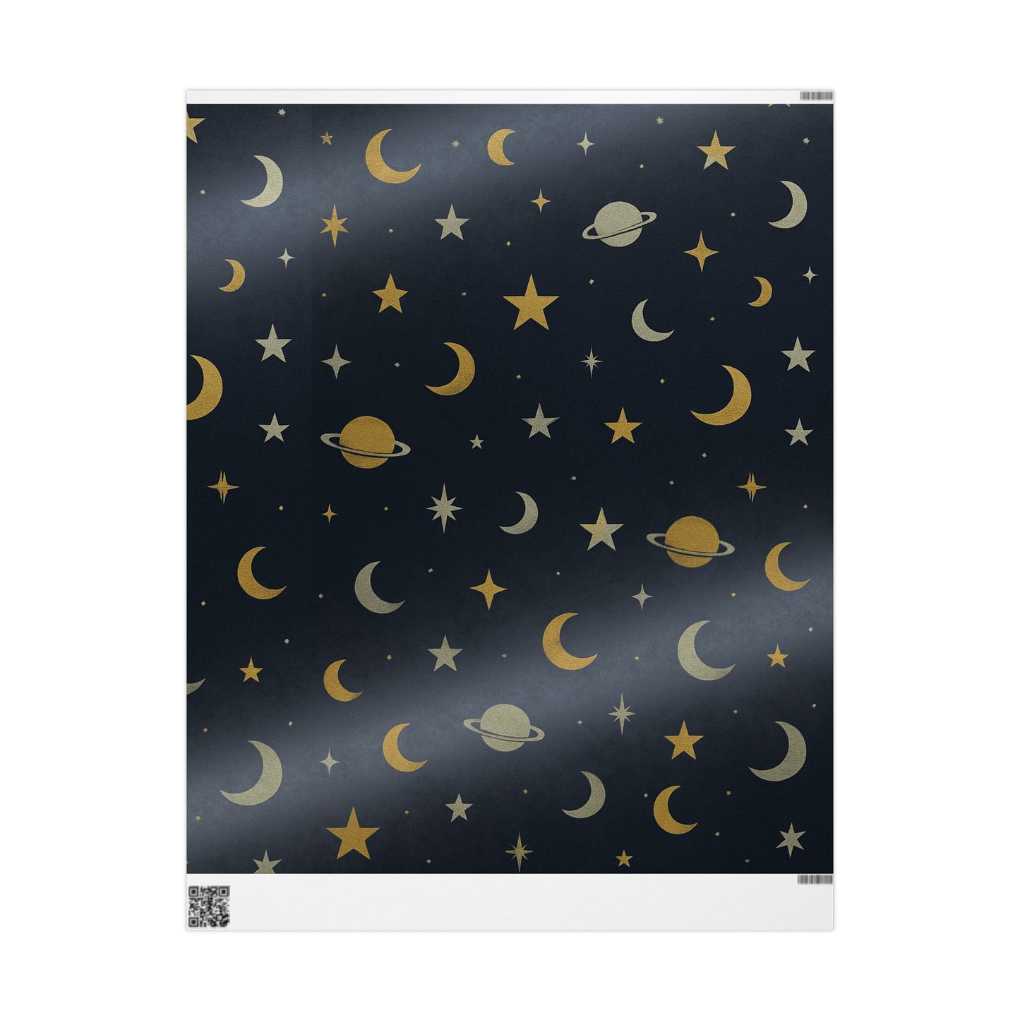 Celestial Night Sky Wrapping Paper – Moons, Stars & Planets on Midnight Blue