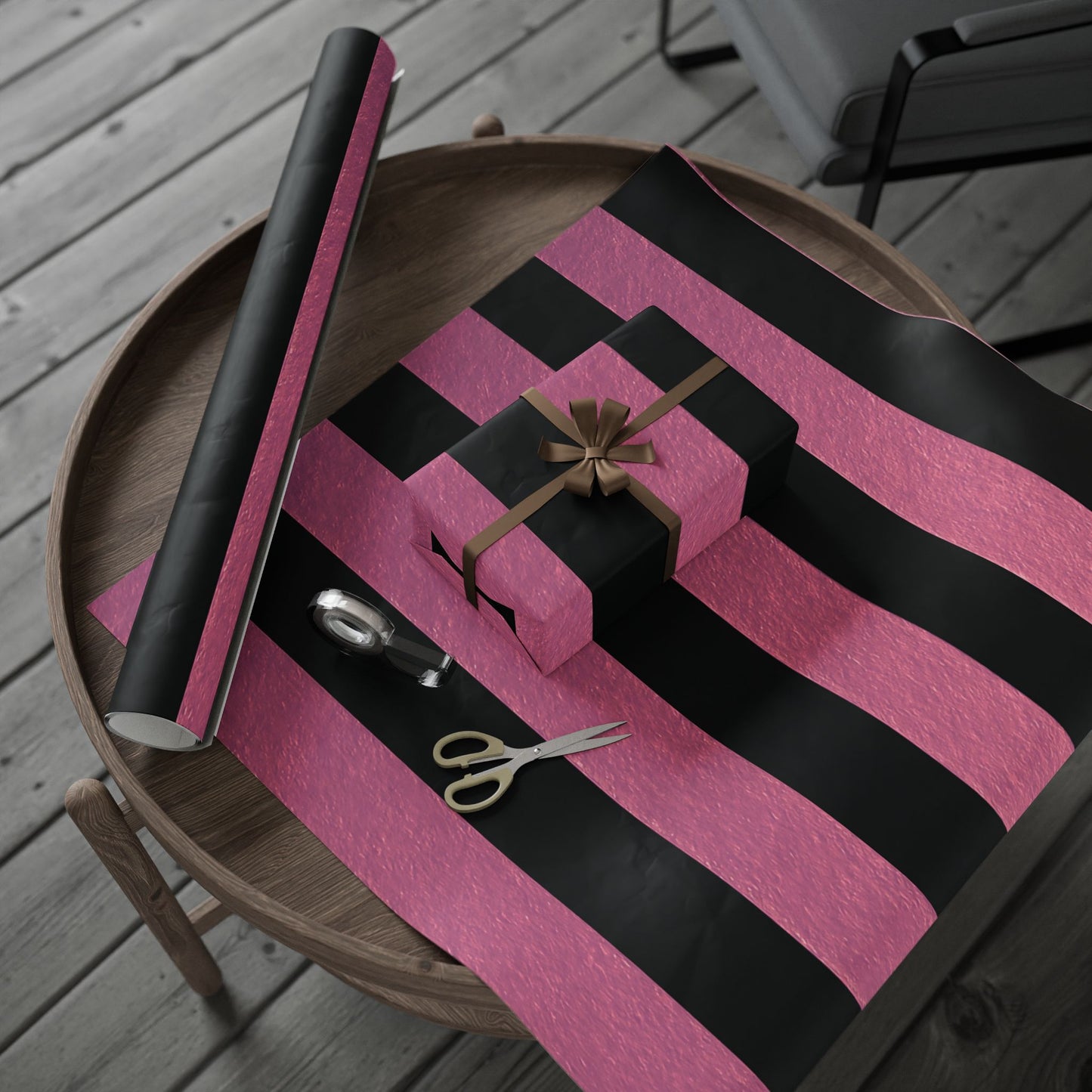 Black and Pink Striped Luxury Wrapping Paper – Glossy or Matte Finish, Durable 90gsm