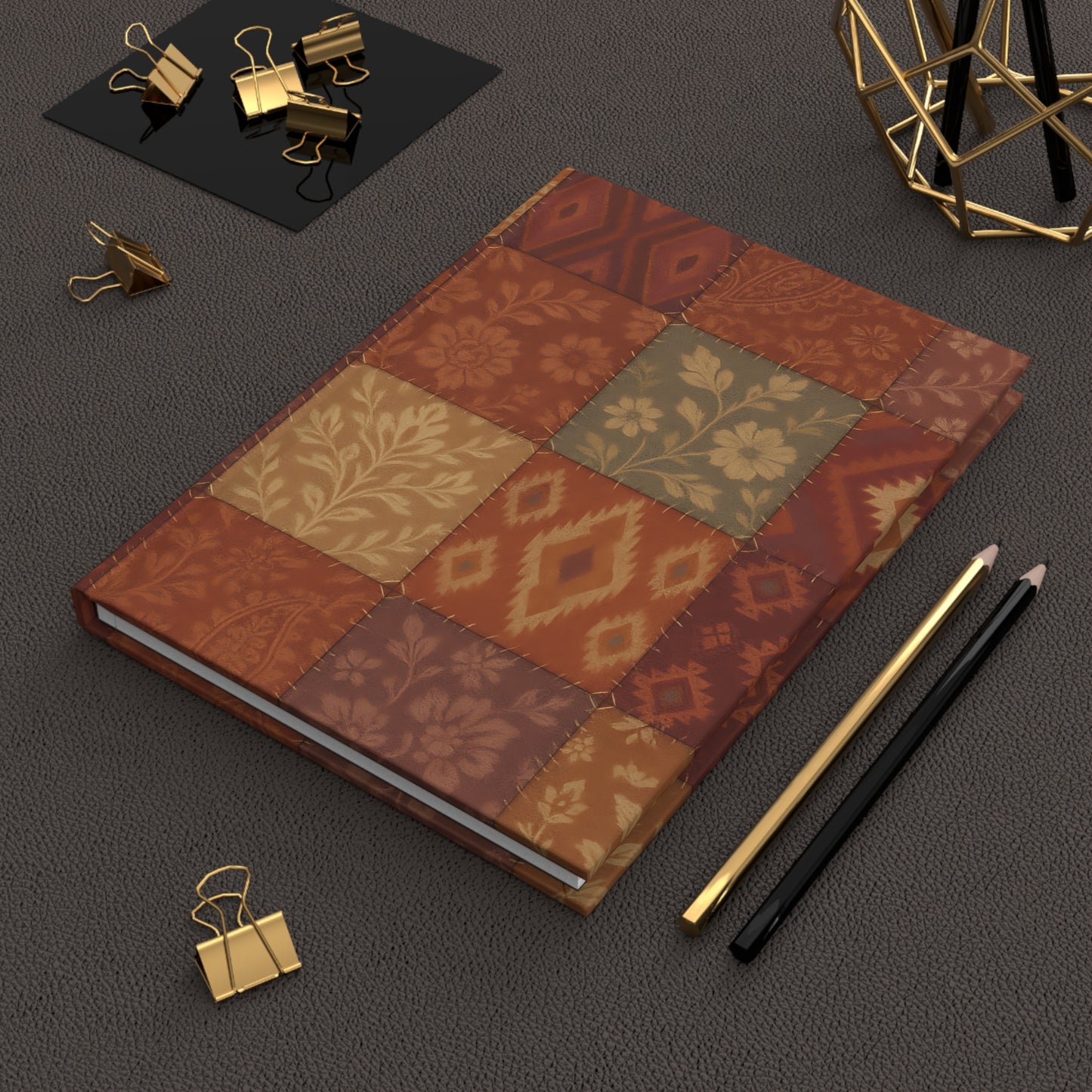 Boho Patchwork Hardcover Journal – 150 Lined Pages, Matte Floral Ikat Notebook for Writing, Journaling, or Gifting