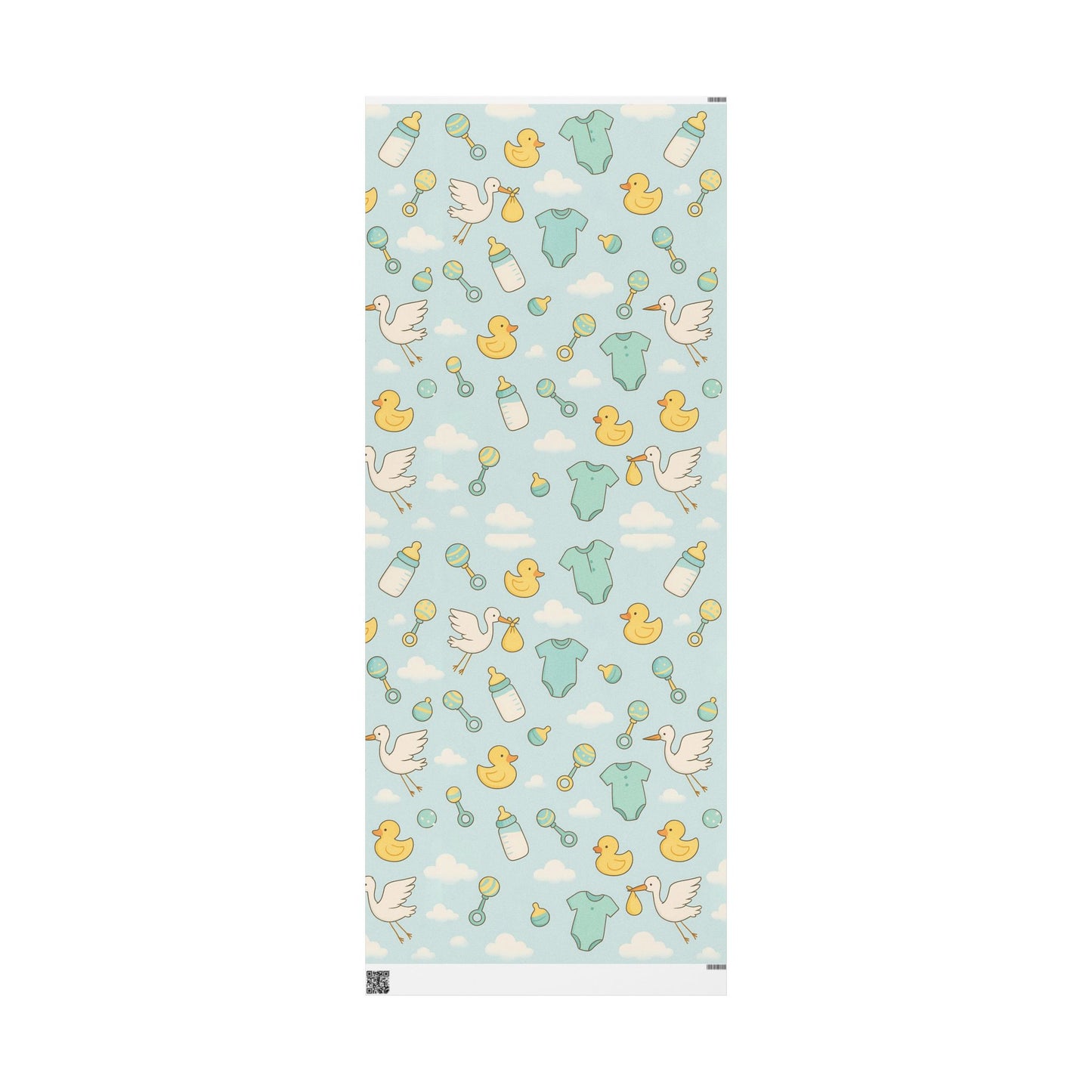 Baby Shower Wrapping Paper – Storks, Ducks & Baby Essentials on Sky Blue
