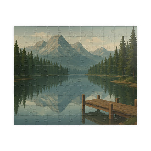 Mountain Lake Reflection Jigsaw Puzzle – Scenic Nature Dock View