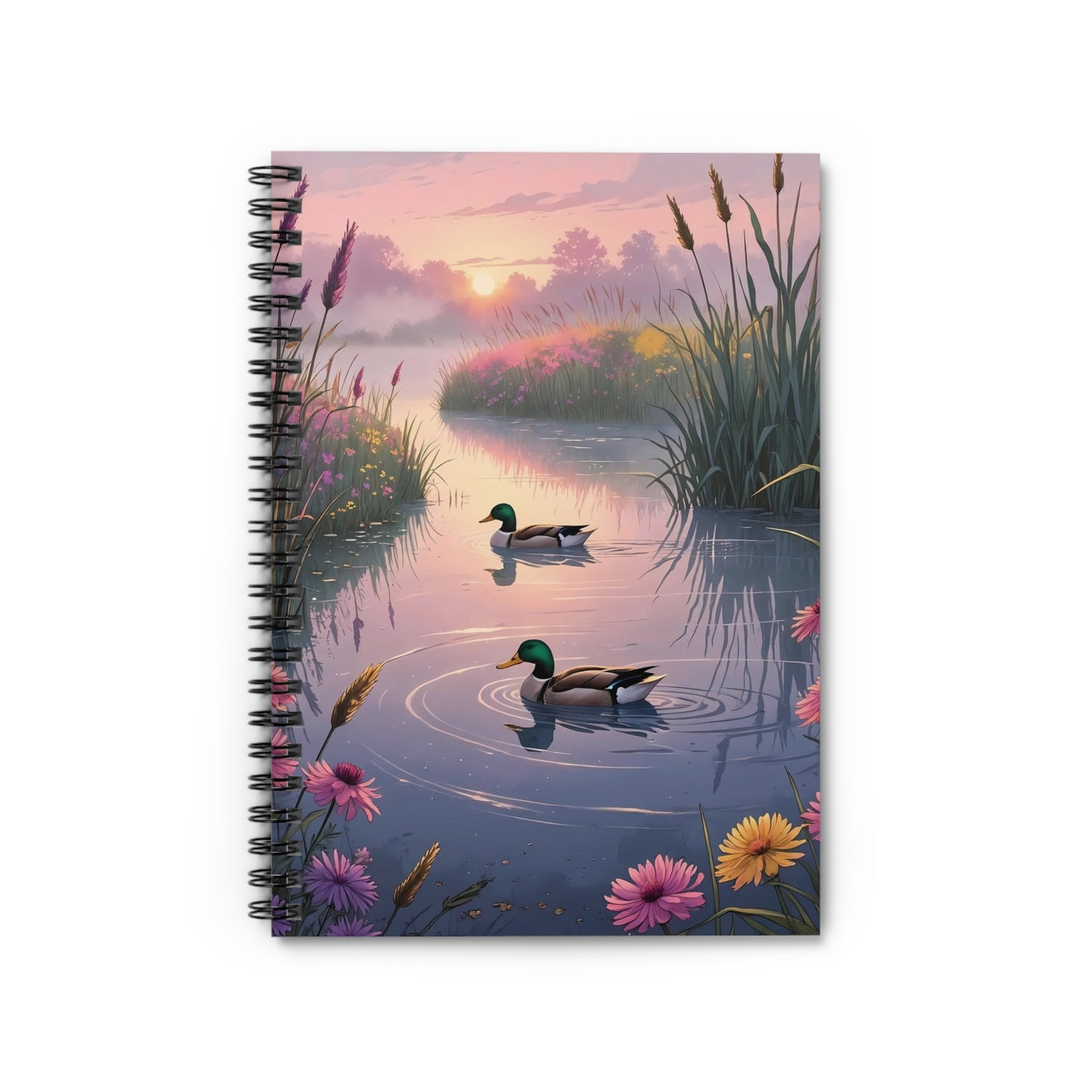 Ducks at Sunrise Spiral Notebook – 6x8 Cottagecore Lined Journal with Document Pocket for Notes and Reflections