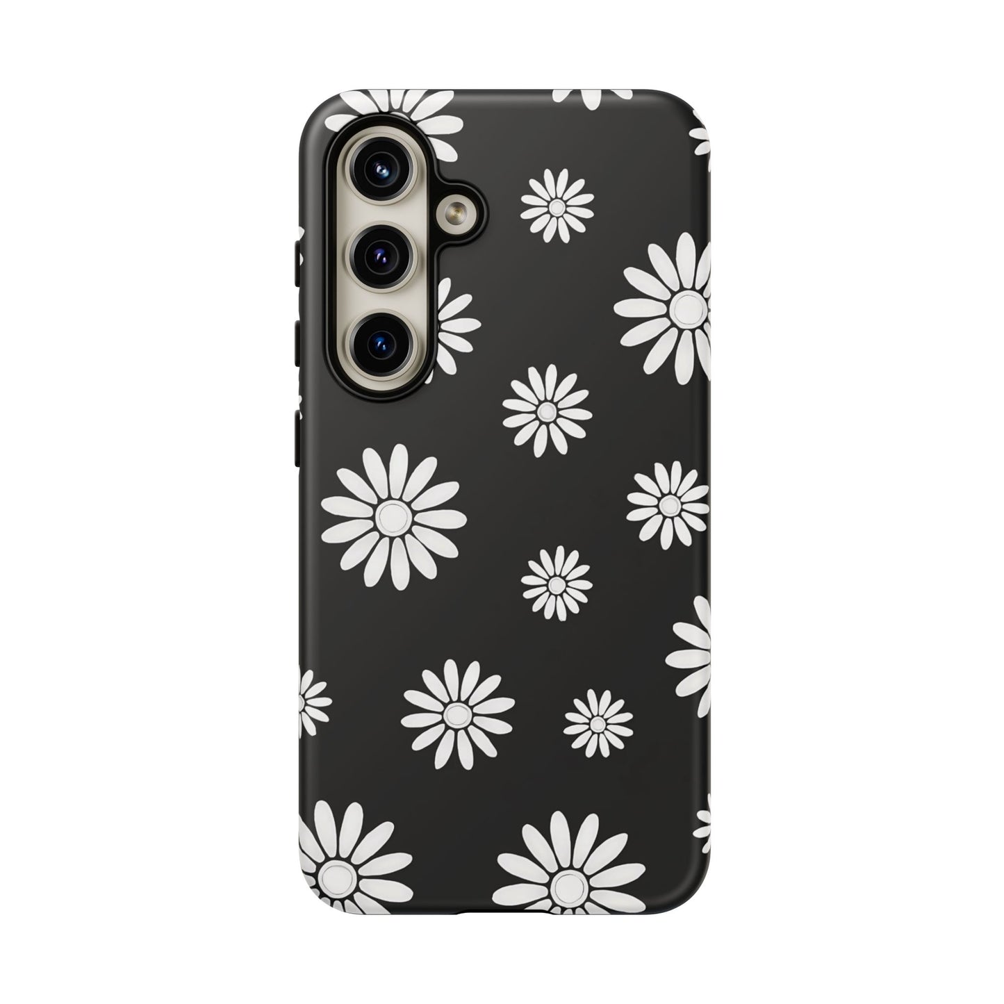 Retro Black & White Daisy Phone Case – Bold Floral Pattern with 3D Wrap Design