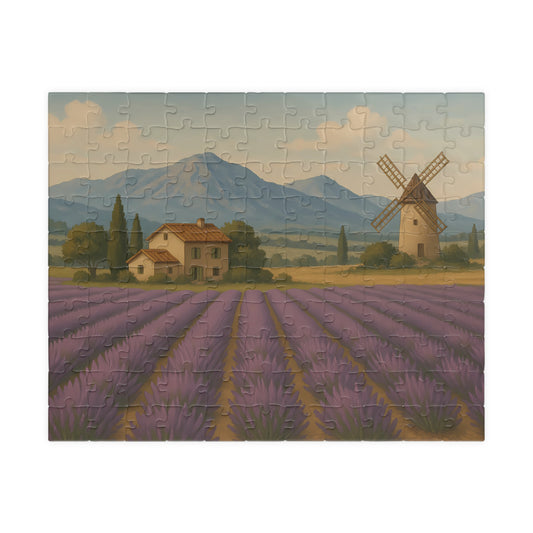 Lavender Fields & Windmill Jigsaw Puzzle – Countryside Farmhouse Scene