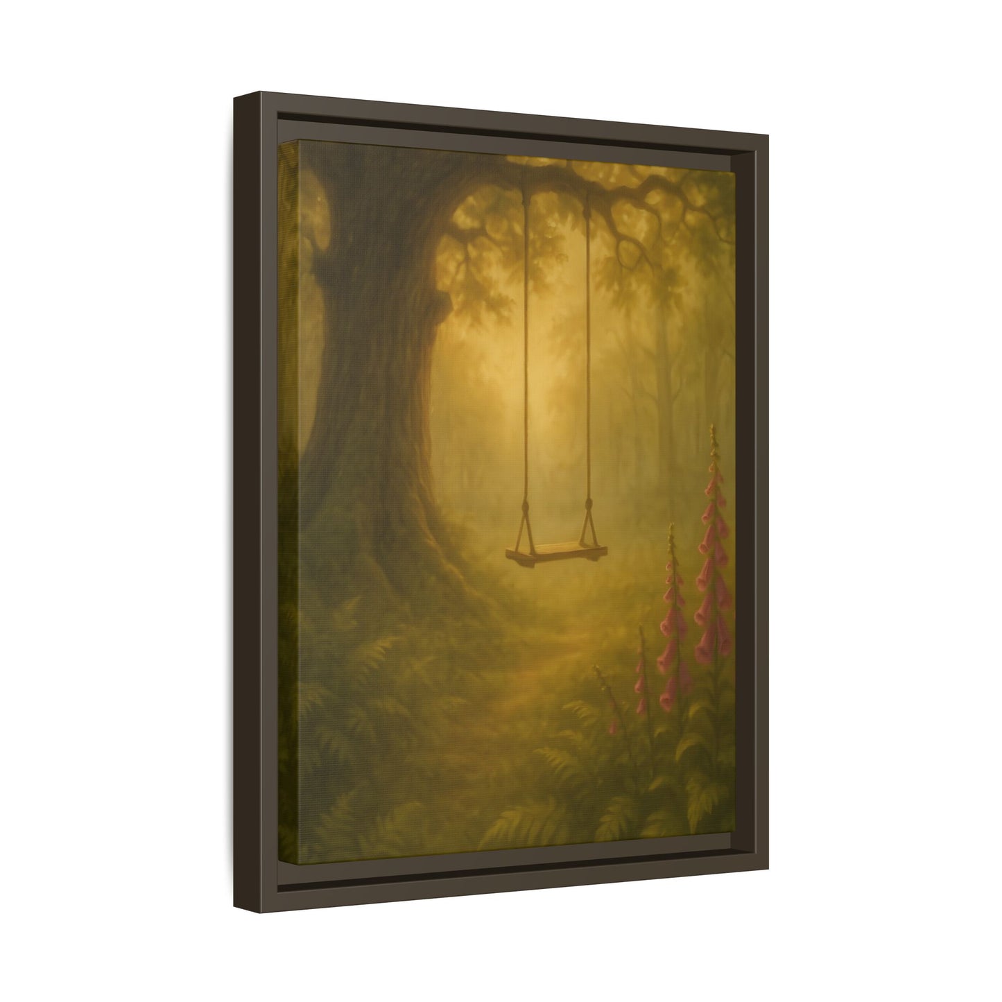 Golden Forest Swing – Framed Matte Canvas Woodland Wall Art