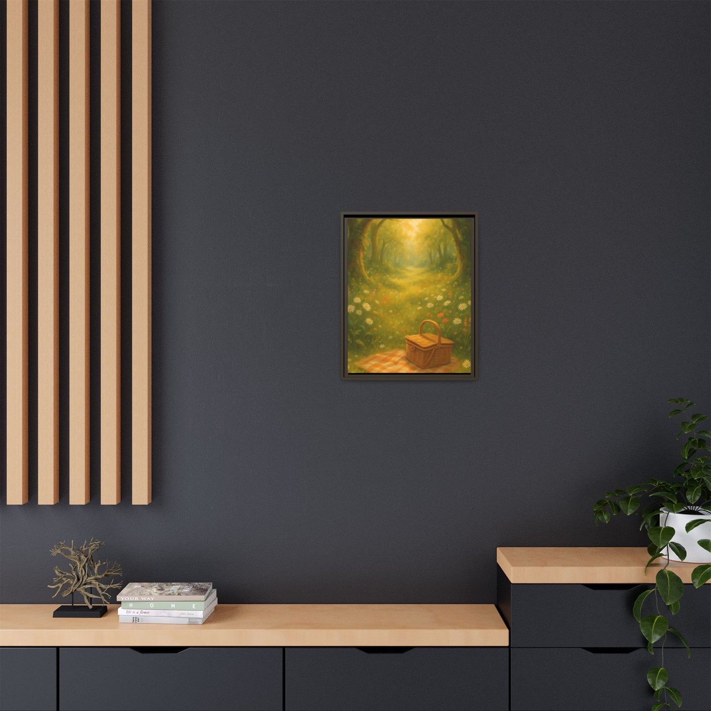 Golden Meadow Picnic Path – Framed Matte Canvas Wall Art