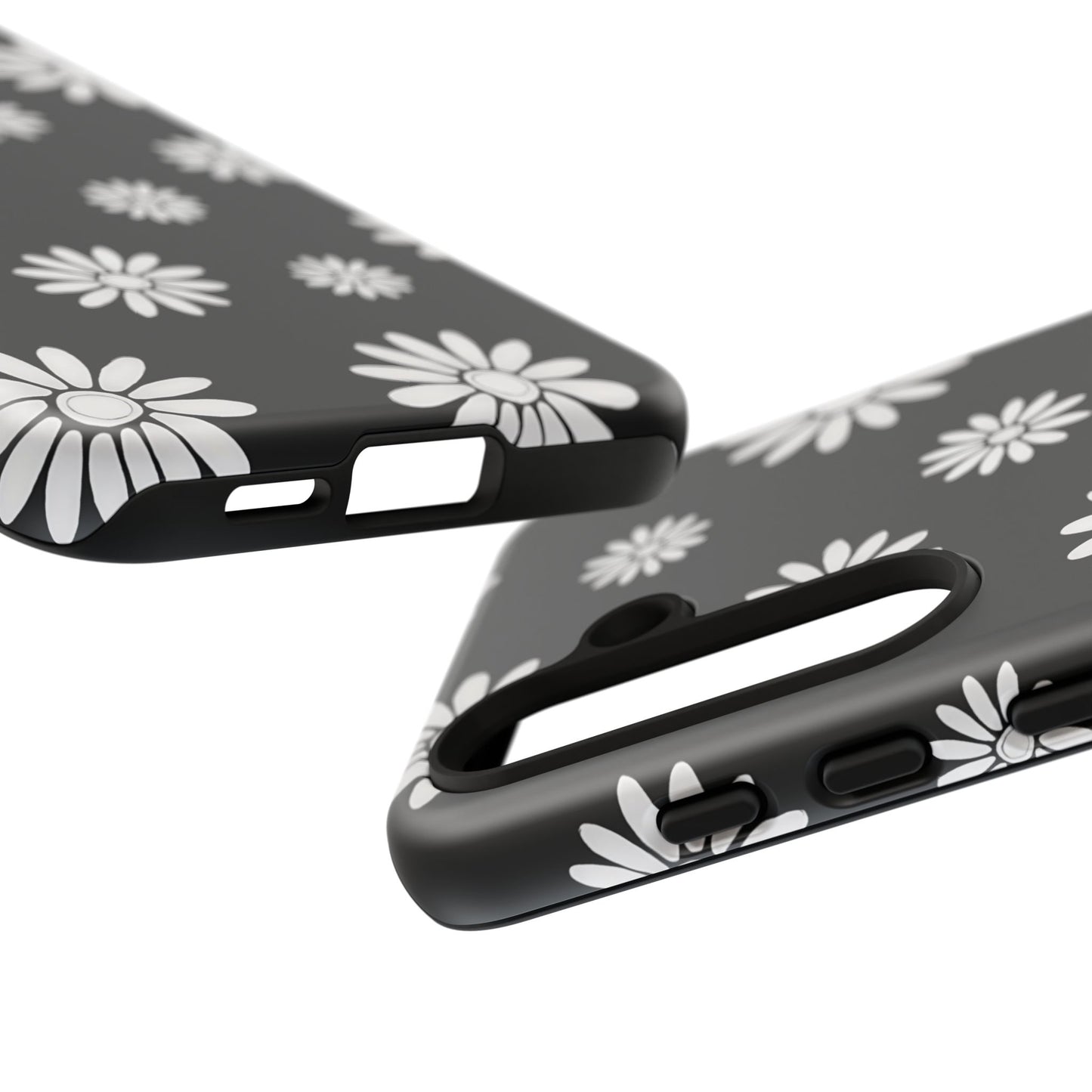 Retro Black & White Daisy Phone Case – Bold Floral Pattern with 3D Wrap Design