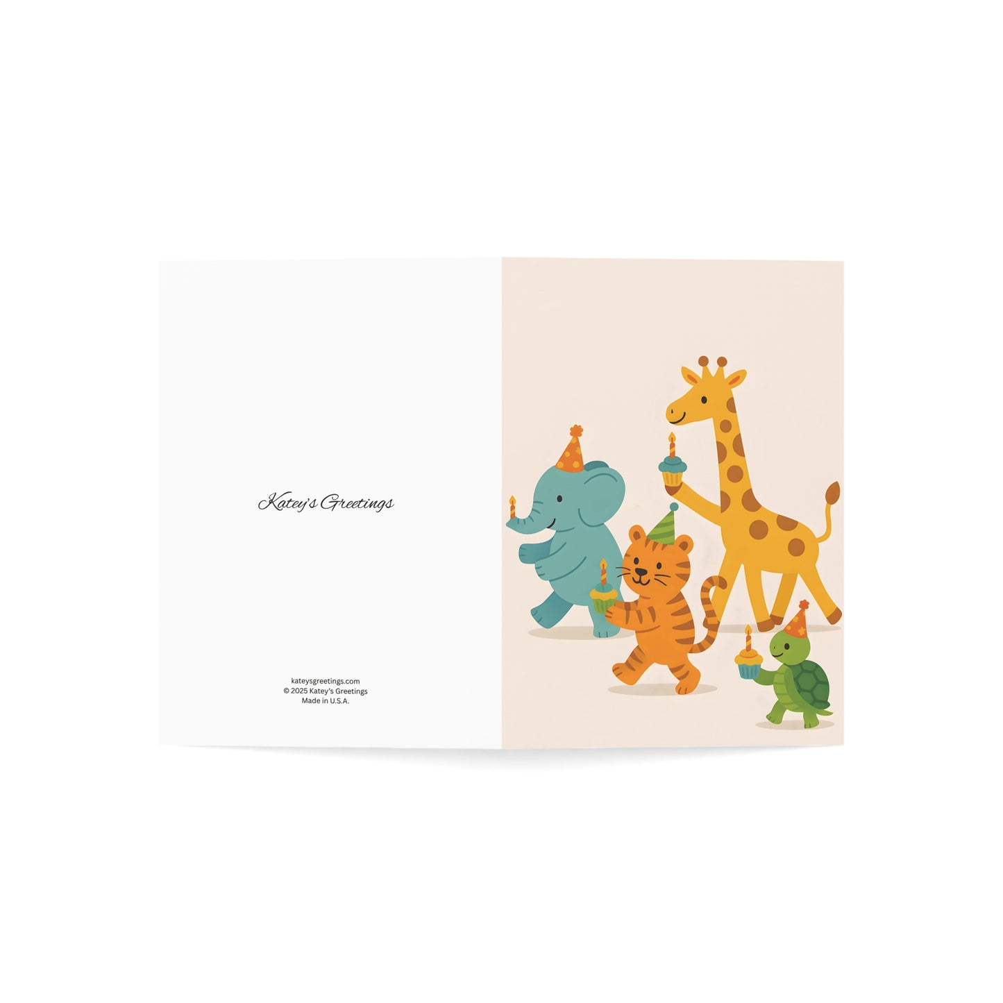 Animal Parade Birthday Card – Cute Kids Greeting with Envelope