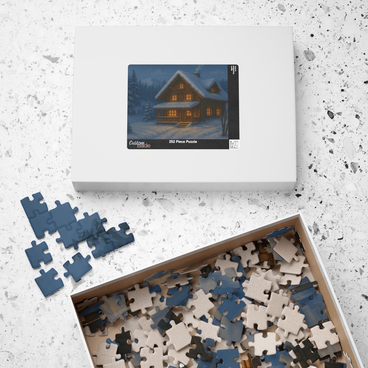 Cozy Winter Cabin Jigsaw Puzzle – Snowy Chalet at Night