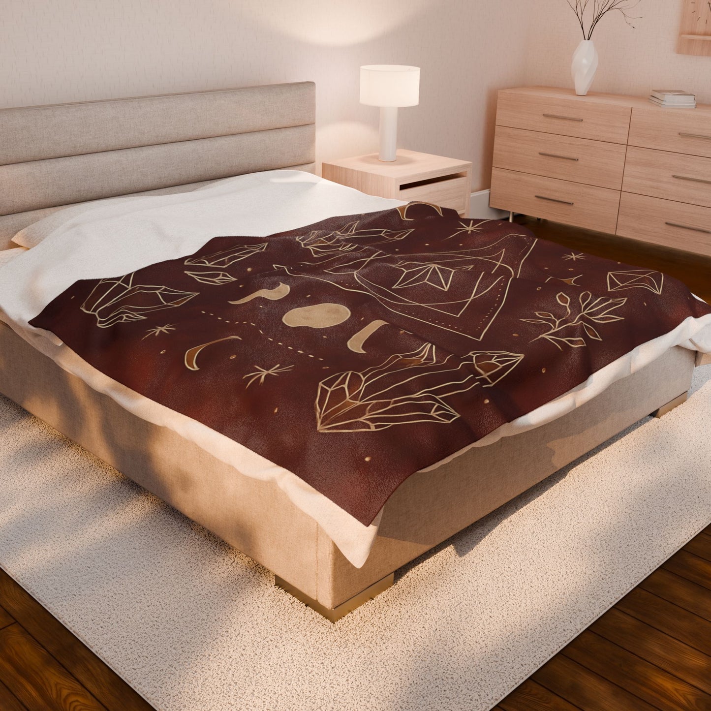 Mystic Celestial Crystal Plush Blanket – Boho Geometric Velveteen Throw for Adults