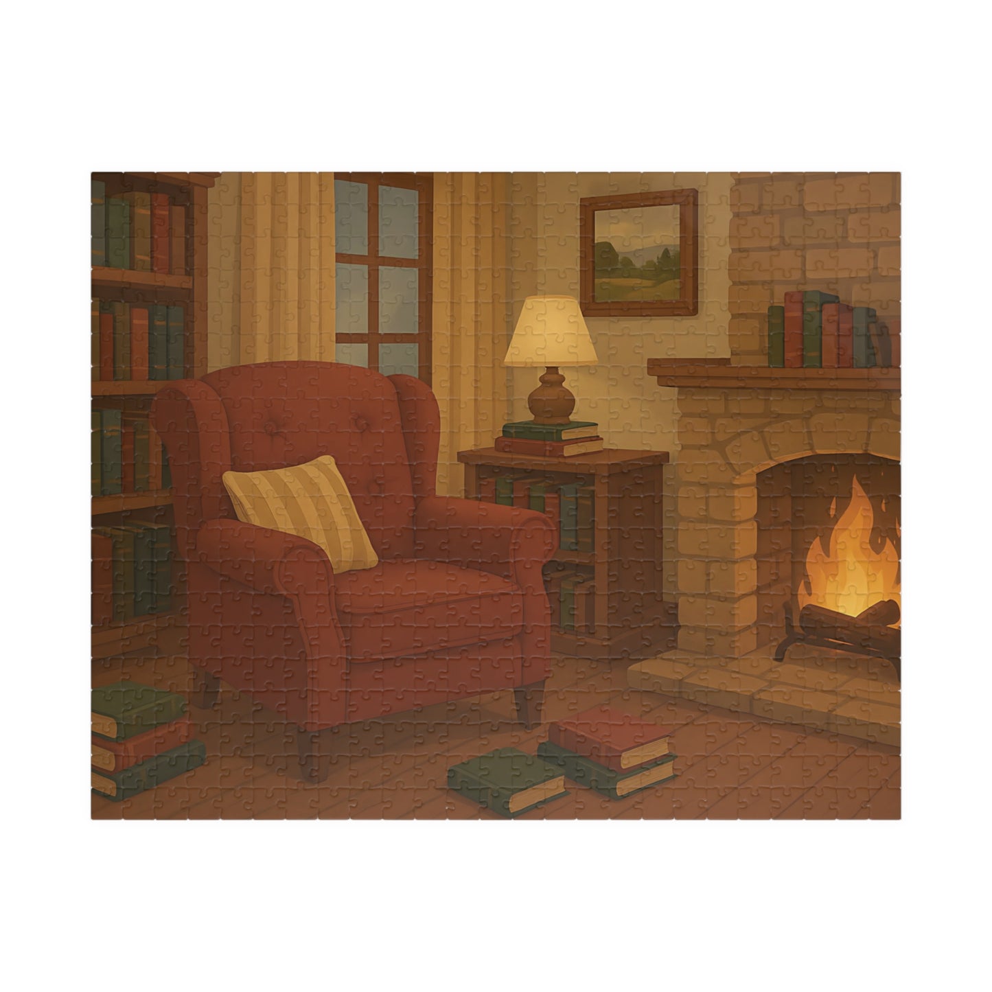 Cozy Reading Nook Jigsaw Puzzle – Fireplace & Armchair Scene