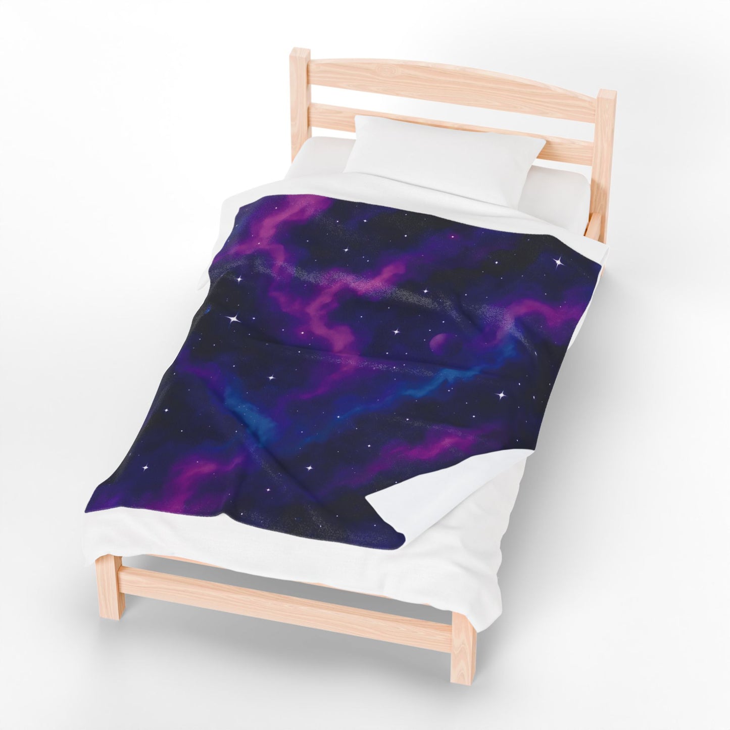 Velveteen Galaxy Plush Blanket – Cosmic Nebula Print in Purple & Blue (Adult Size)
