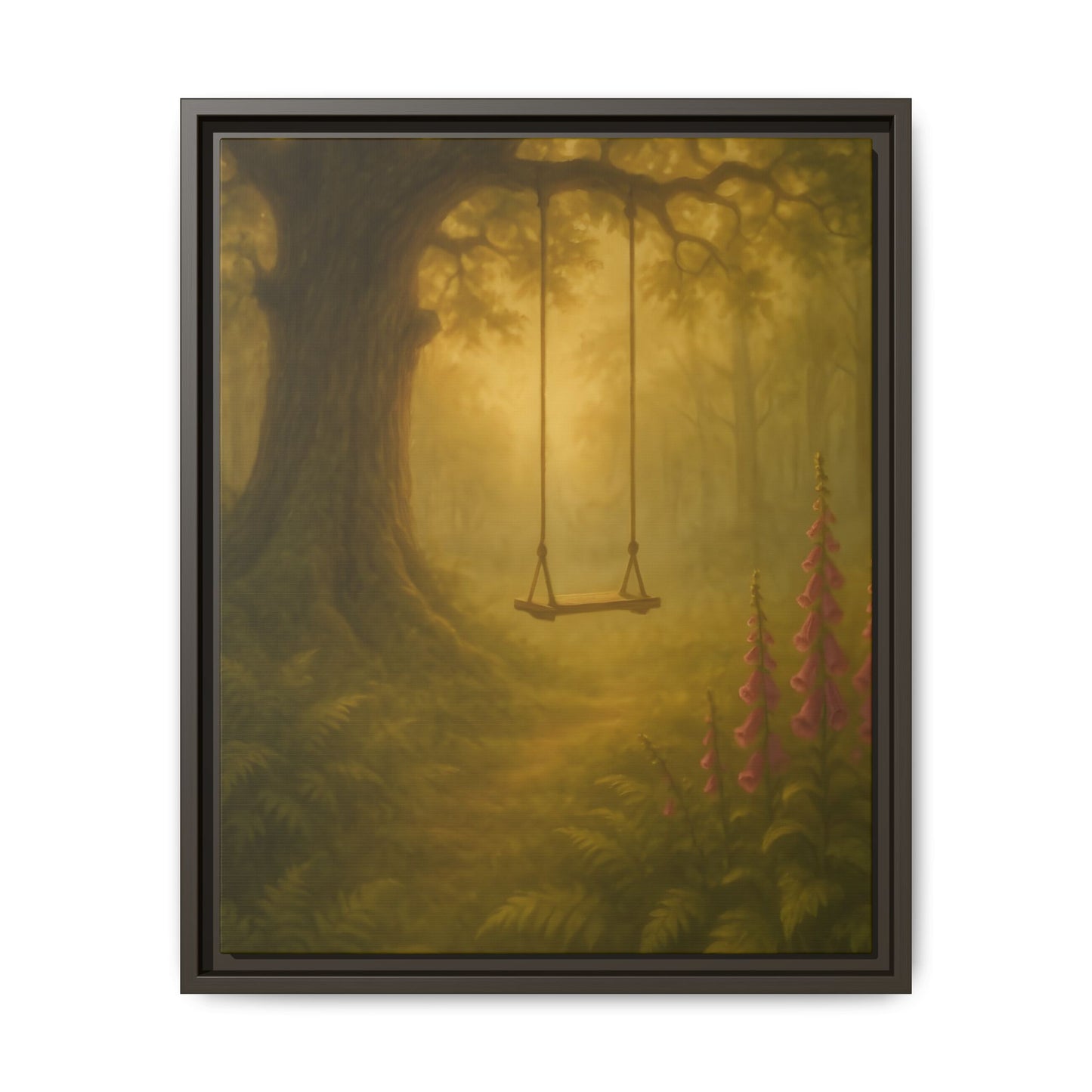 Golden Forest Swing – Framed Matte Canvas Woodland Wall Art