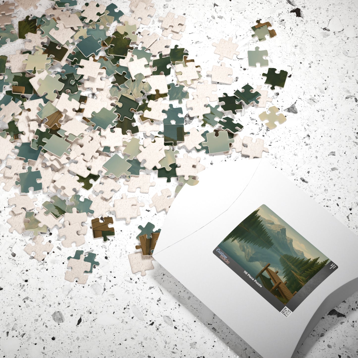 Mountain Lake Reflection Jigsaw Puzzle – Scenic Nature Dock View