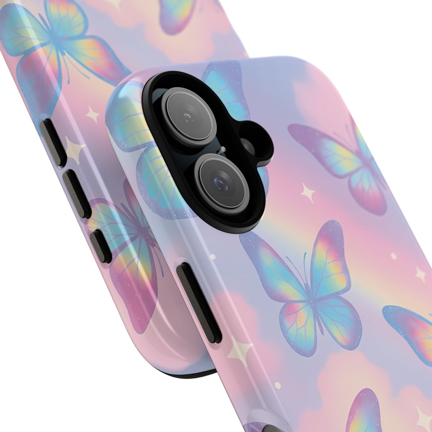 Rainbow Pastel Butterfly Phone Case – Dreamy Clouds & Iridescent Glow