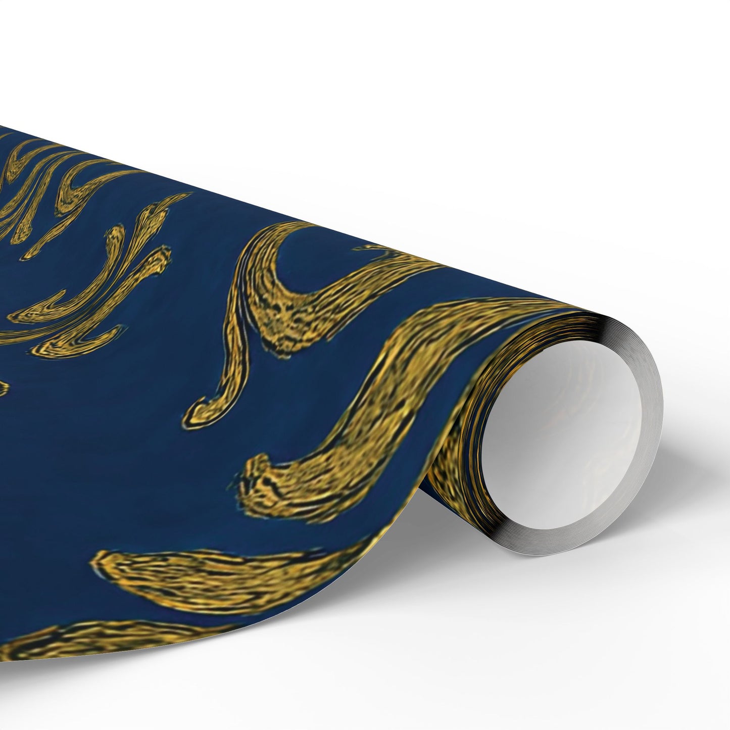 Royal Blue & Gold Damask Wrapping Paper – Elegant Luxury Gift Wrap in Glossy or Matte Finish
