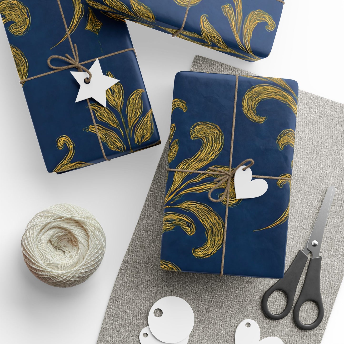 Royal Blue & Gold Damask Wrapping Paper – Elegant Luxury Gift Wrap in Glossy or Matte Finish