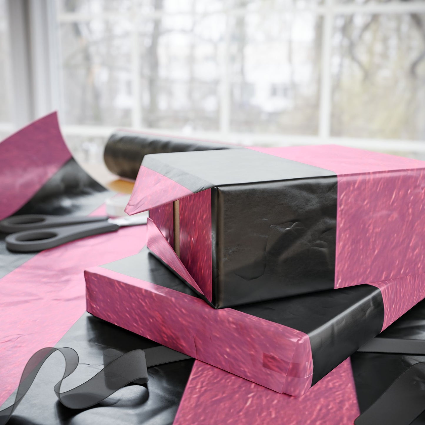 Black and Pink Striped Luxury Wrapping Paper – Glossy or Matte Finish, Durable 90gsm