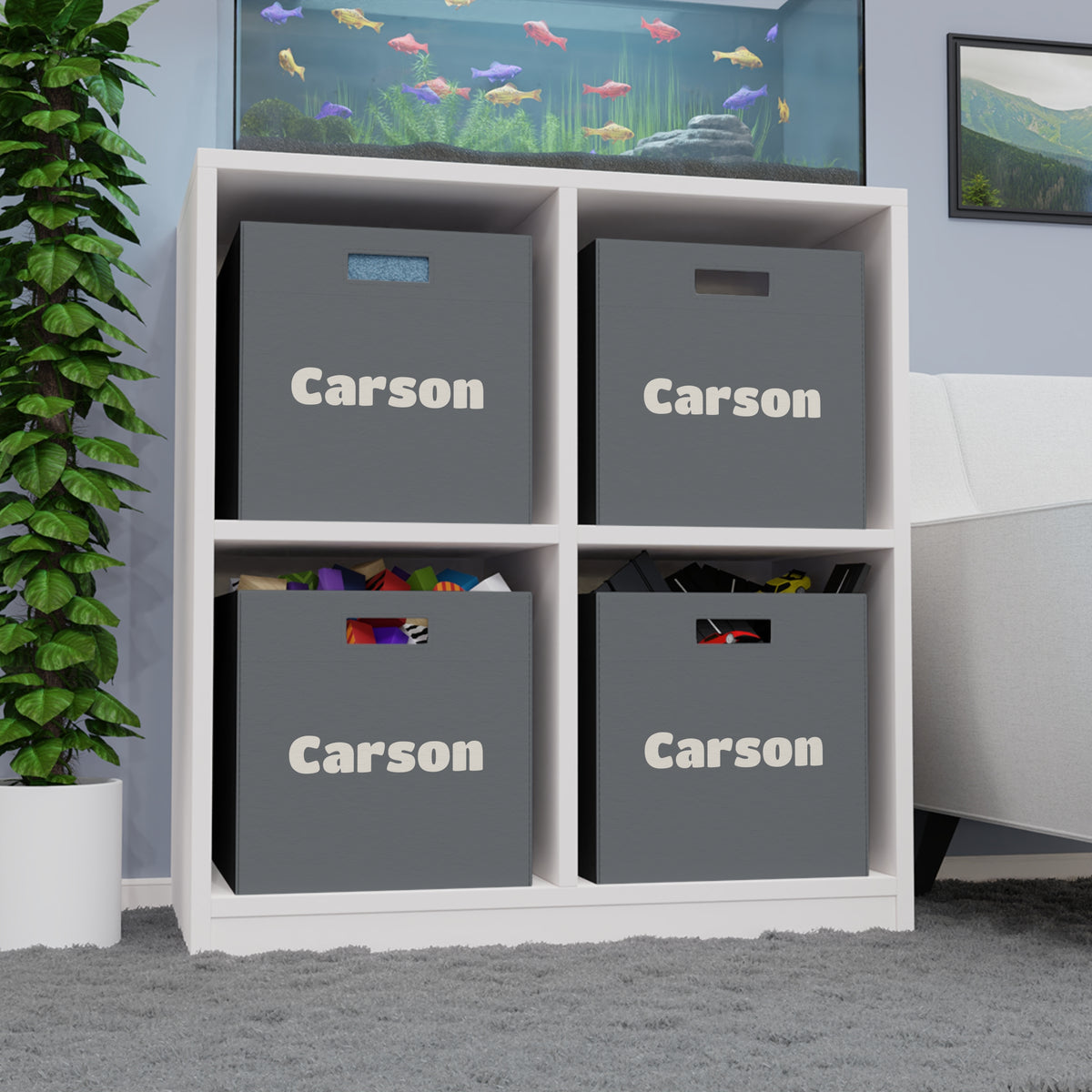 Personalized Felt Storage Box – Custom Name Gray Cube Organizer