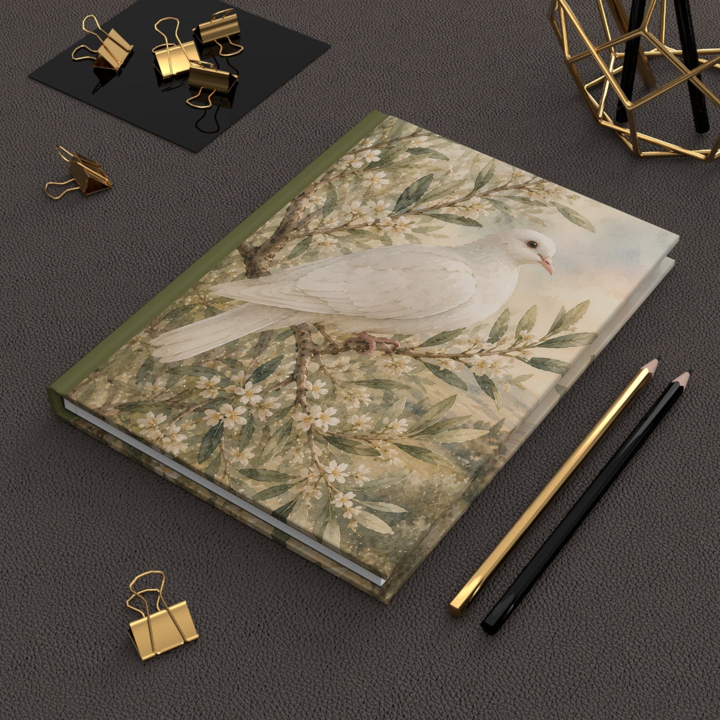 White Dove Hardcover Journal — Vintage Floral Peace Notebook