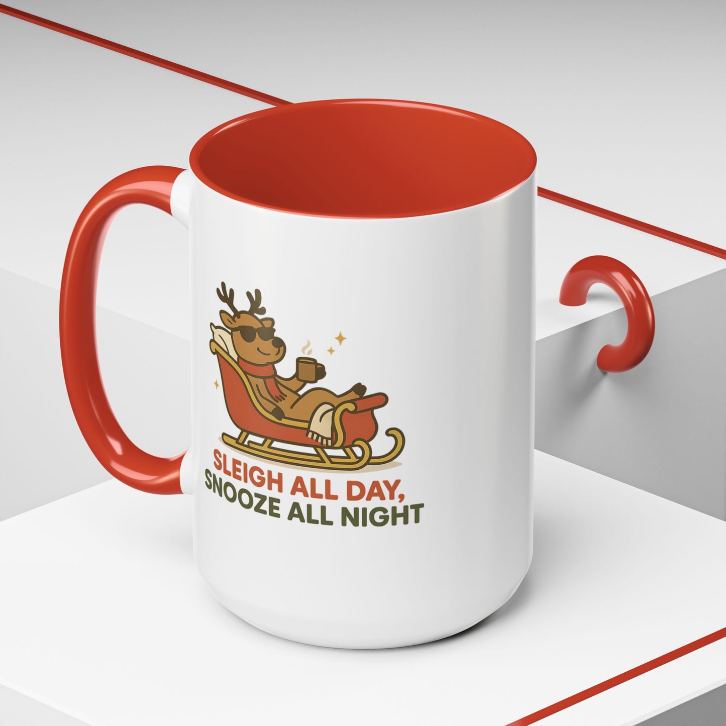 Sleigh All Day Snooze All Night Christmas Mug – Cozy Reindeer Holiday Coffee Cup, 11oz & 15oz Ceramic
