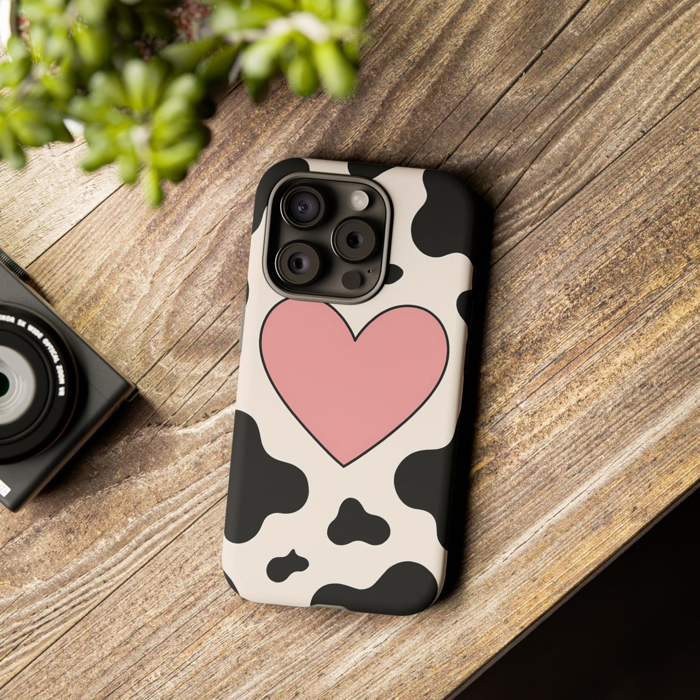 Cow Print Phone Case with Pink Heart – Bold & Cute Protective Cover