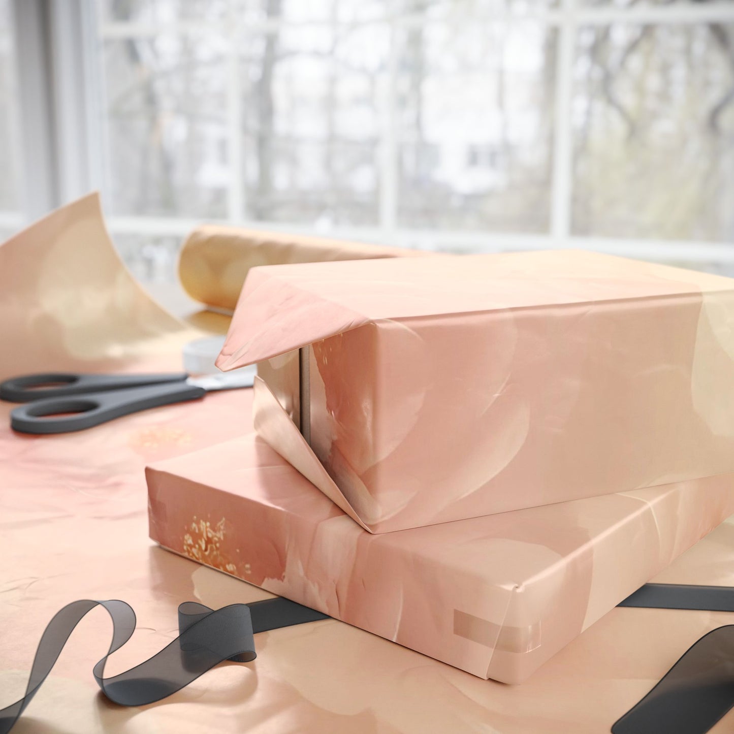 Blush Peony Bloom Wrapping Paper – Luxurious Floral Gift Wrap in Glossy or Matte Finish