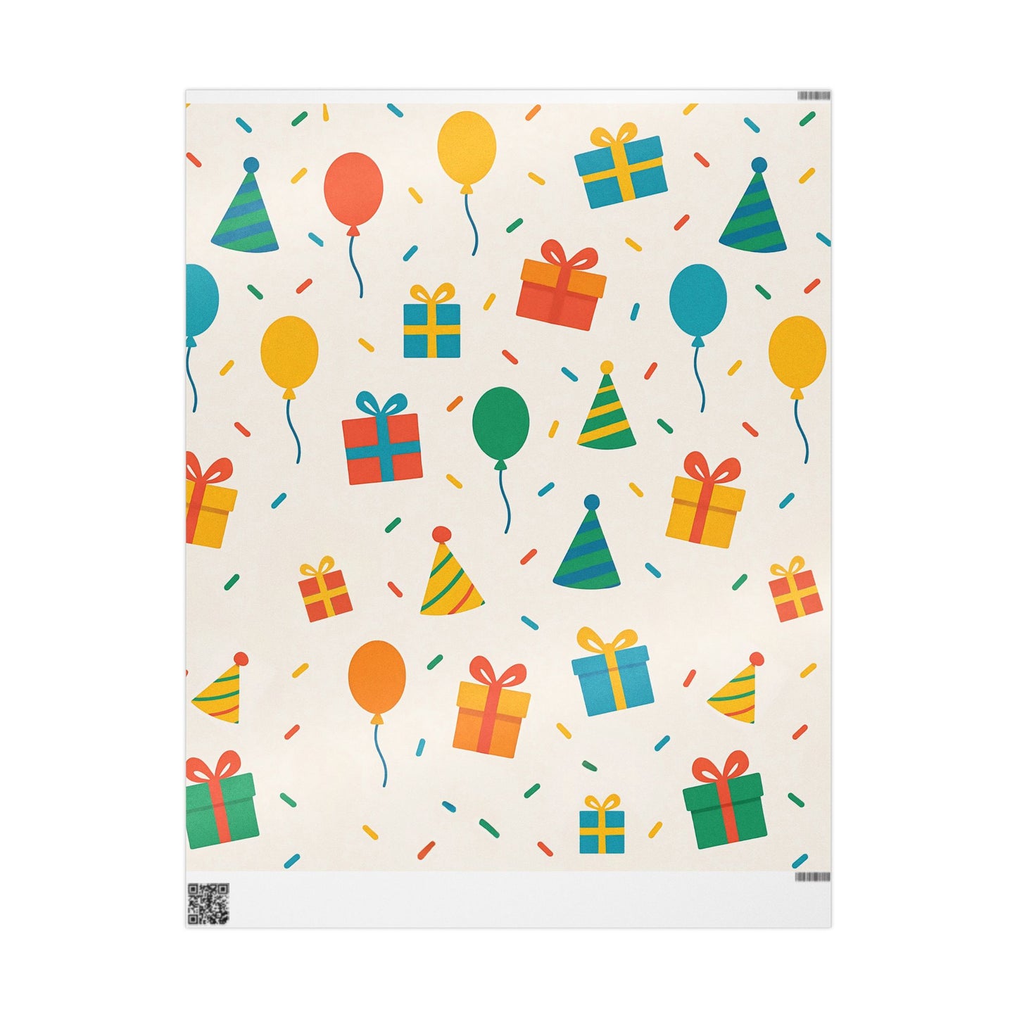 Colorful Birthday Party Wrapping Paper – Balloons, Gifts & Confetti on Cream Background
