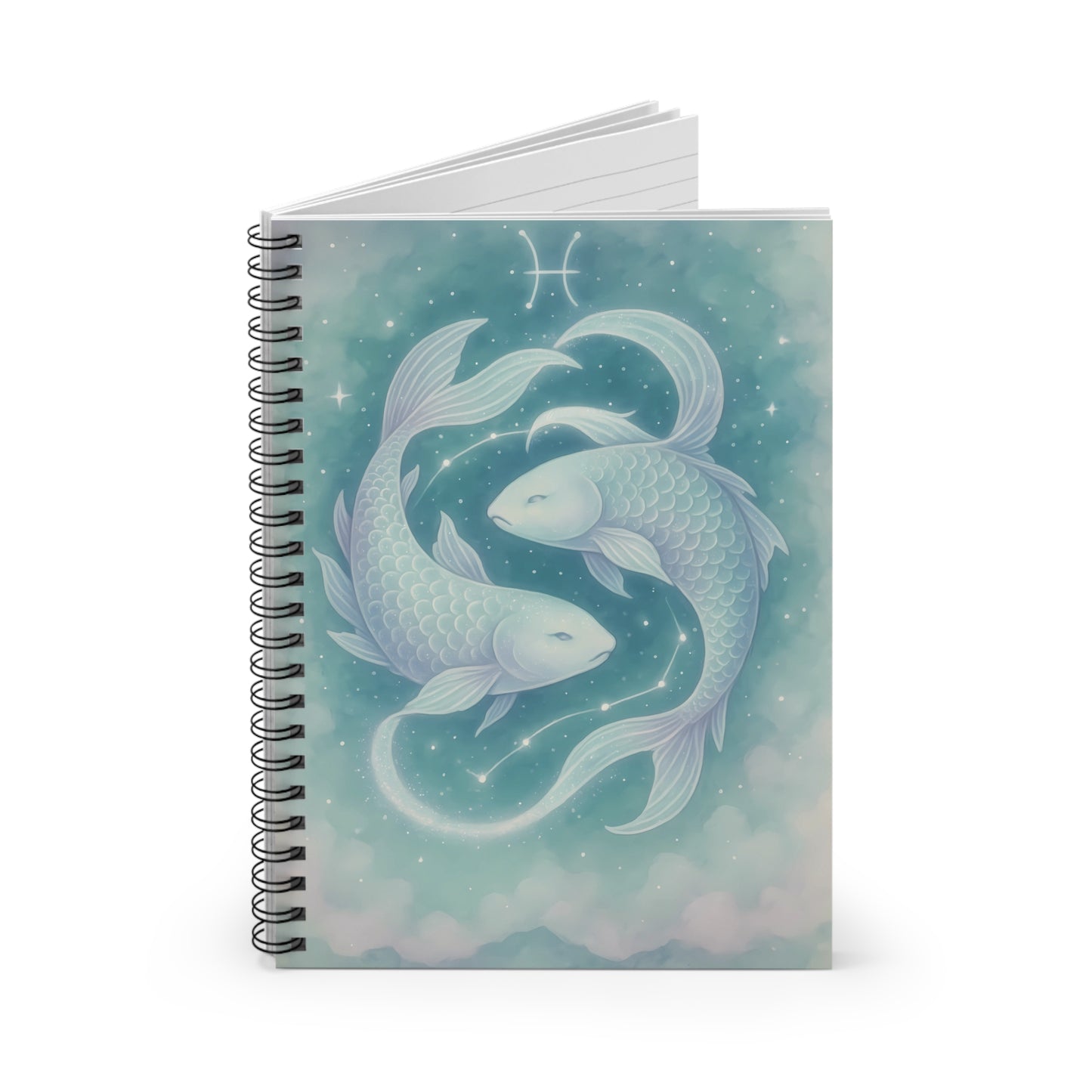 Pisces Zodiac Galaxy Spiral Notebook – Ethereal Twin Fish Astrology Journal (6" x 8", 118 Pages)