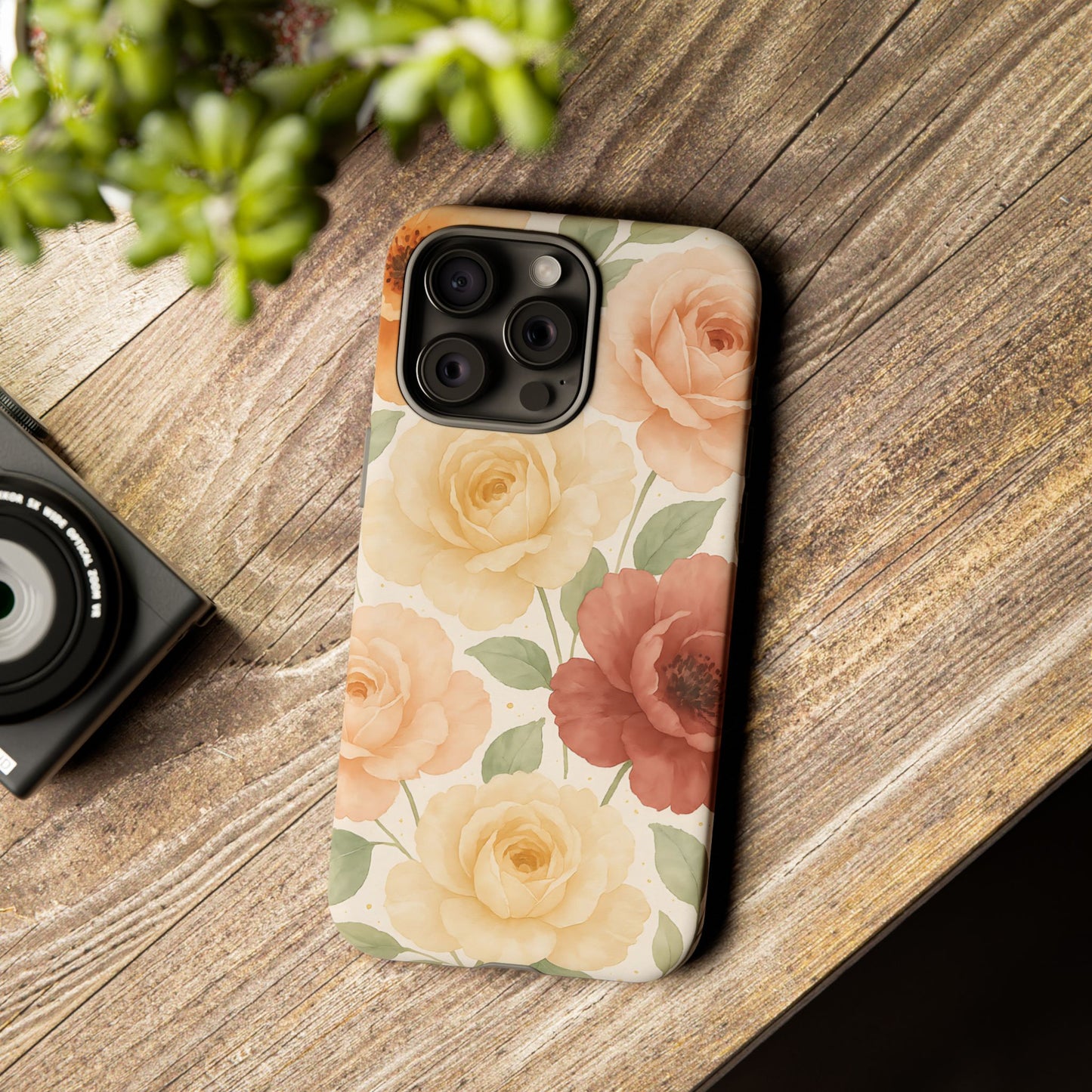Vintage Rose Garden Phone Case – Soft Floral Print in Warm Neutrals