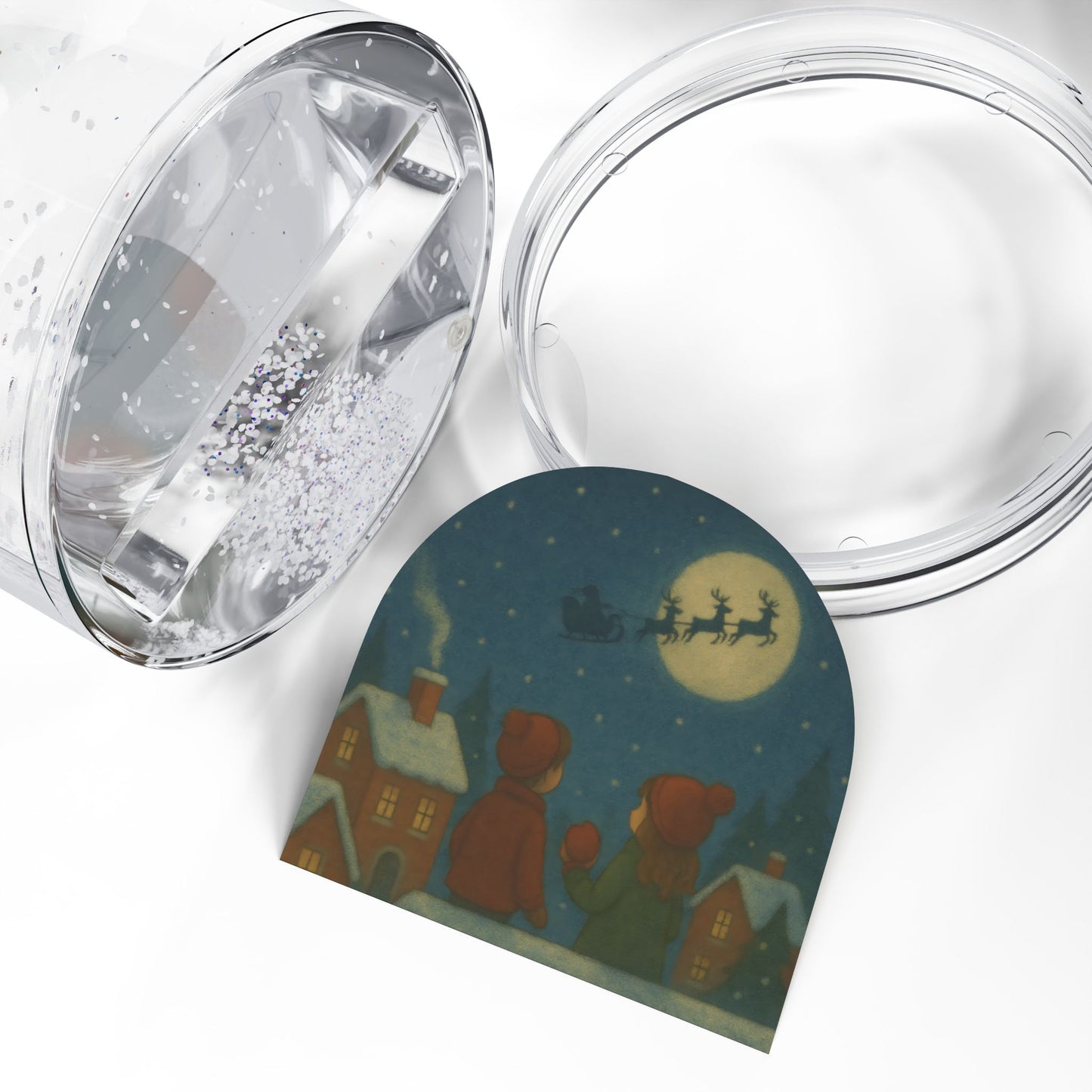 Santa’s Sleigh Christmas Snow Globe – Cozy Winter Scene with Moonlight & Children