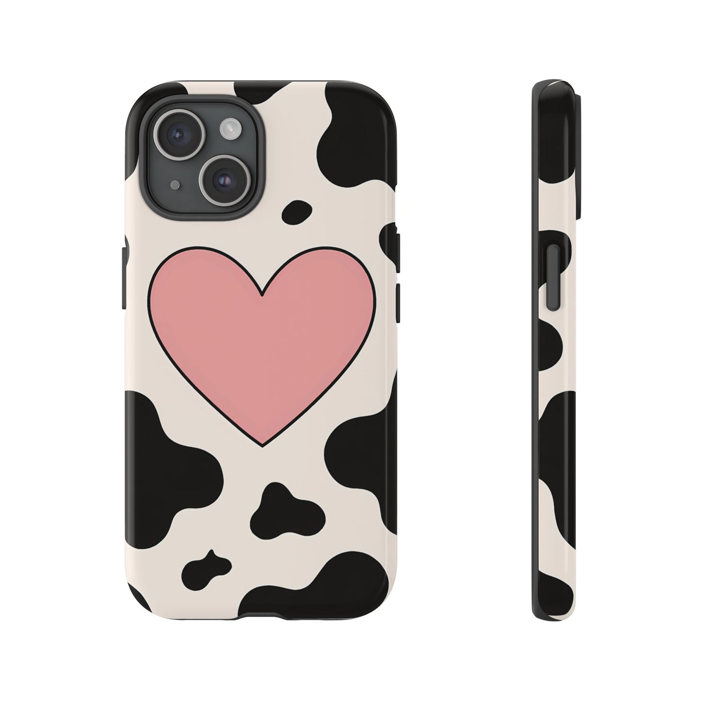 Cow Print Phone Case with Pink Heart – Bold & Cute Protective Cover