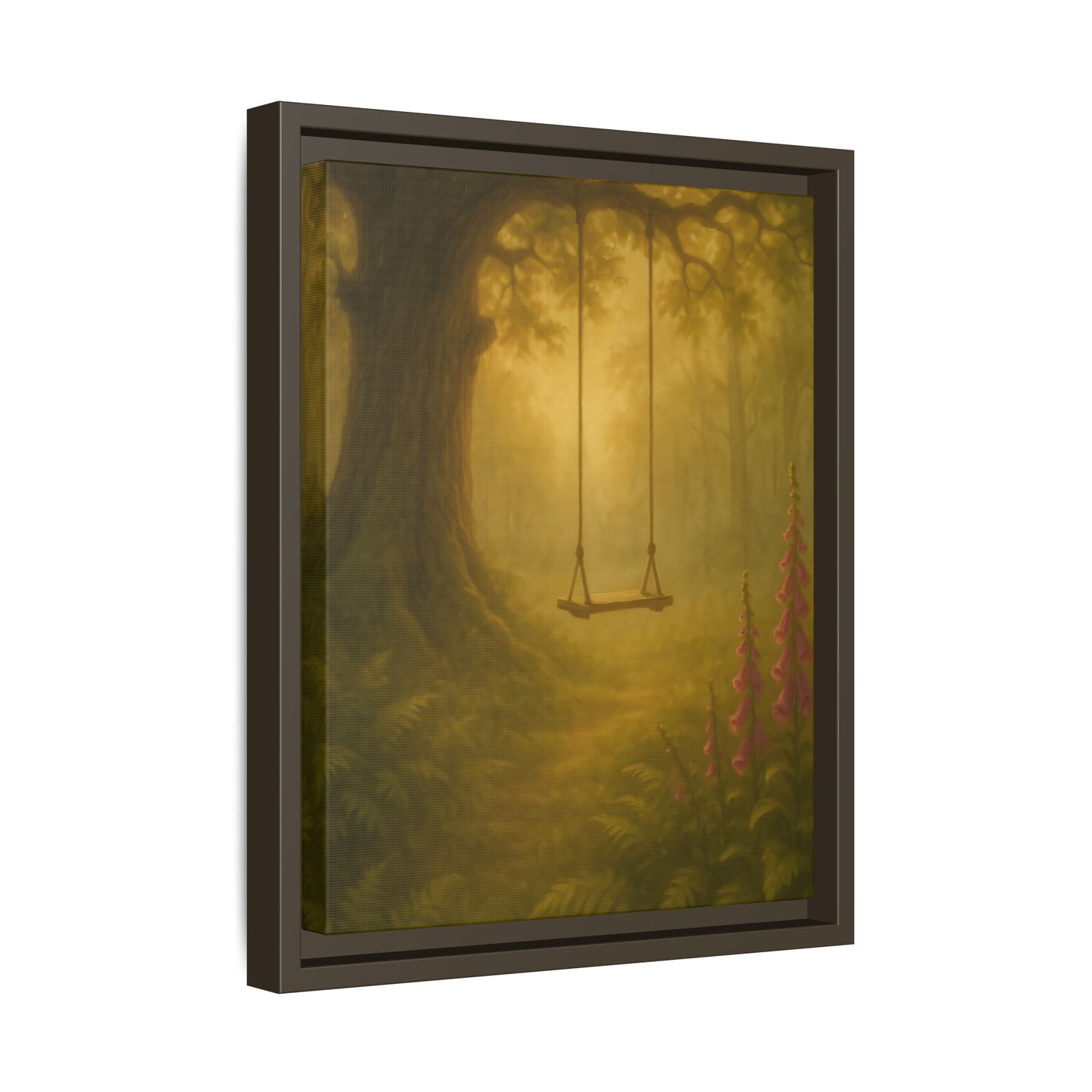 Golden Forest Swing – Framed Matte Canvas Woodland Wall Art