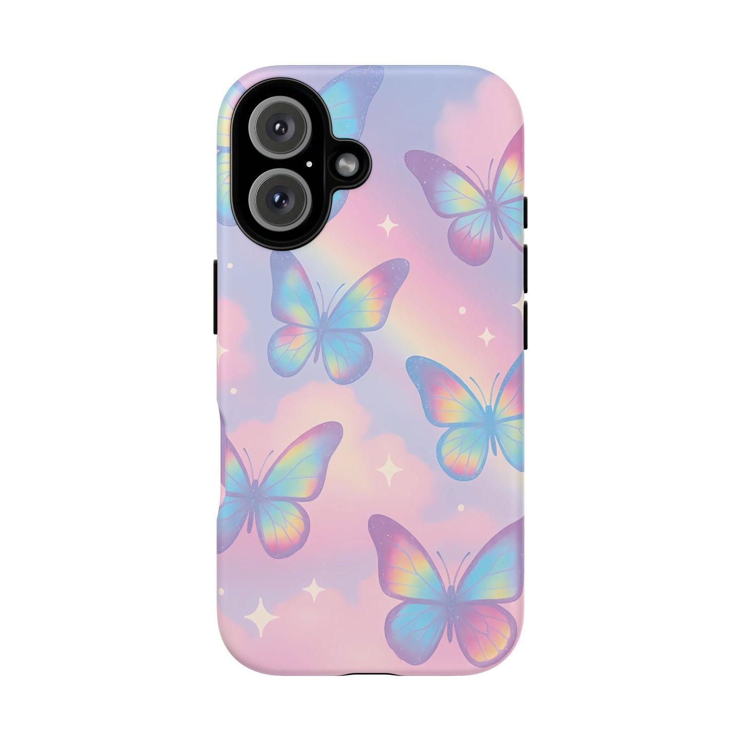 Rainbow Pastel Butterfly Phone Case – Dreamy Clouds & Iridescent Glow