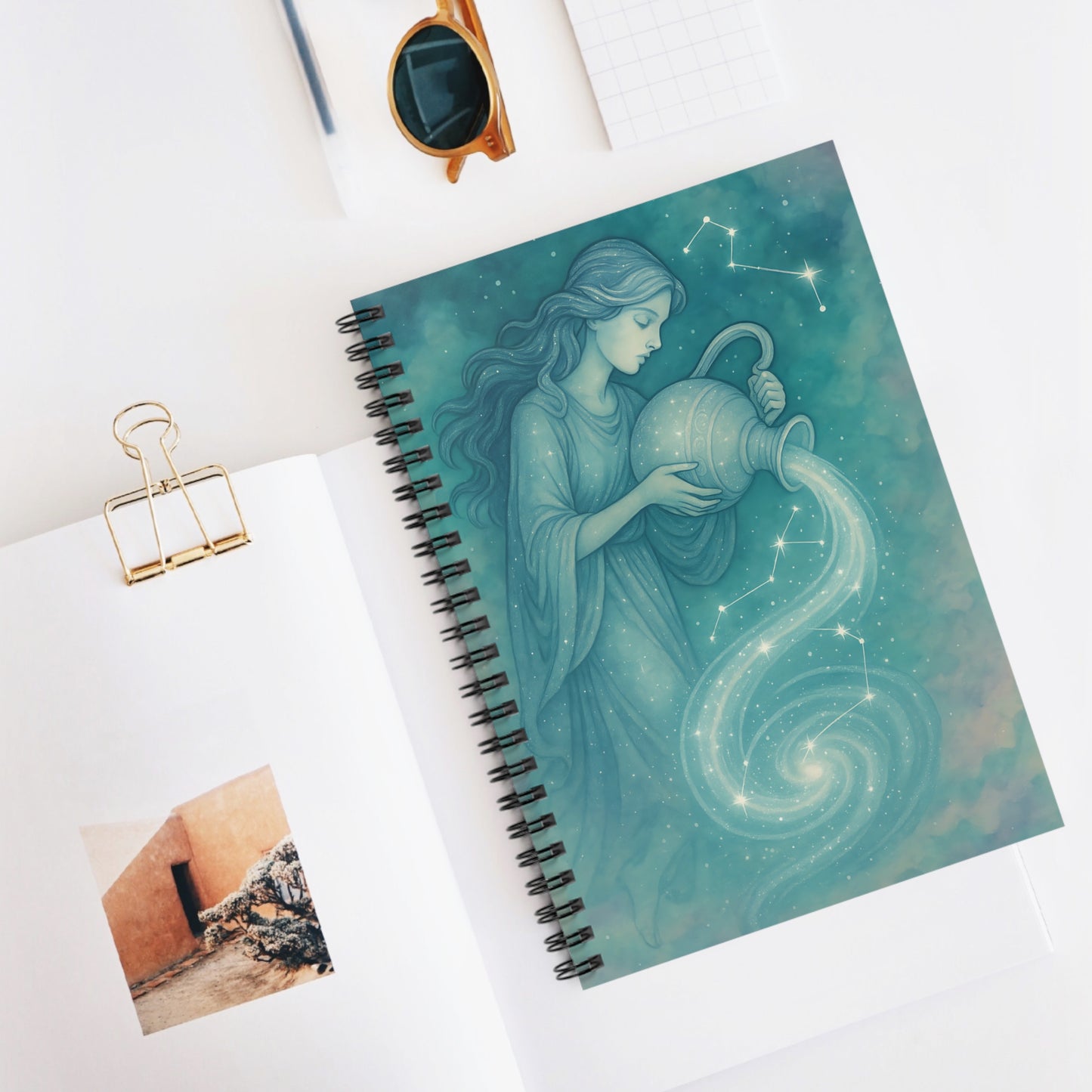 Aquarius Zodiac Galaxy Spiral Notebook – Celestial Water Bearer Astrology Journal (6" x 8", 118 Pages)