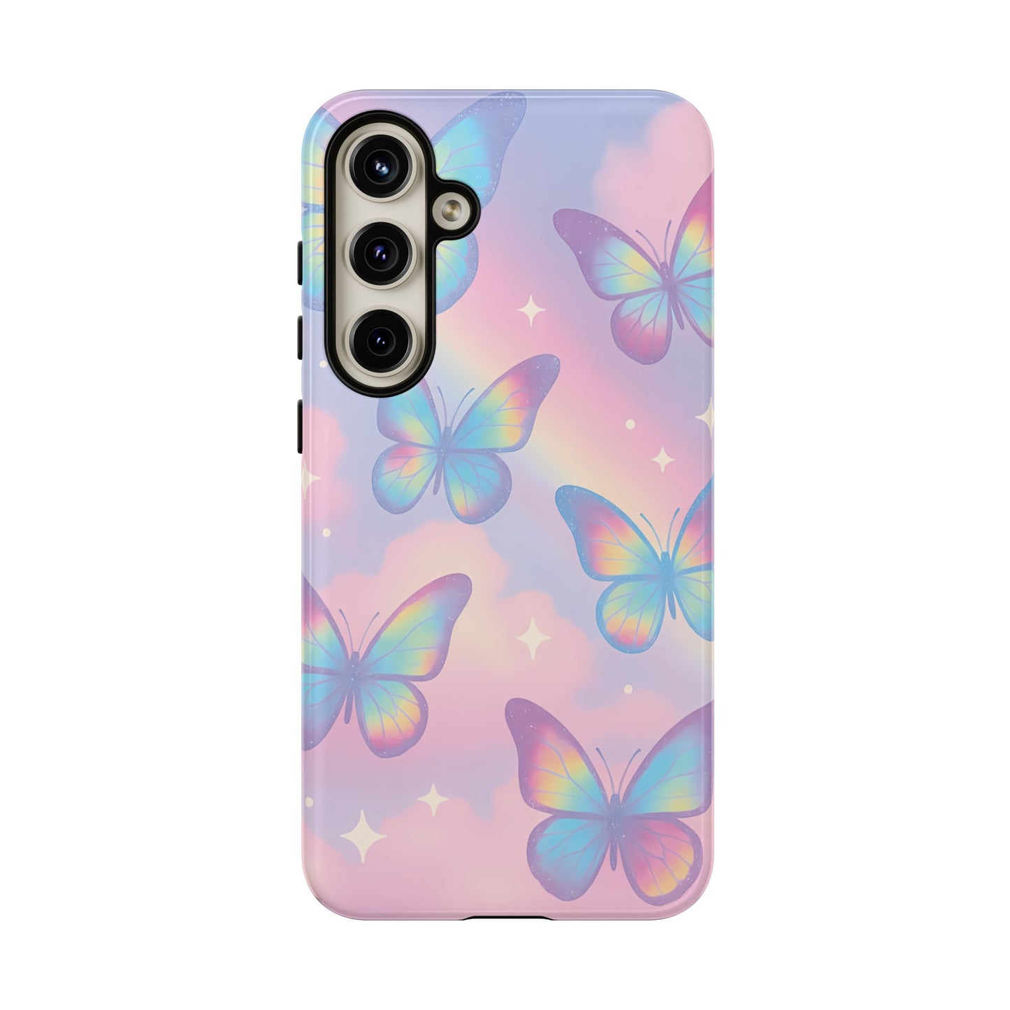 Rainbow Pastel Butterfly Phone Case – Dreamy Clouds & Iridescent Glow
